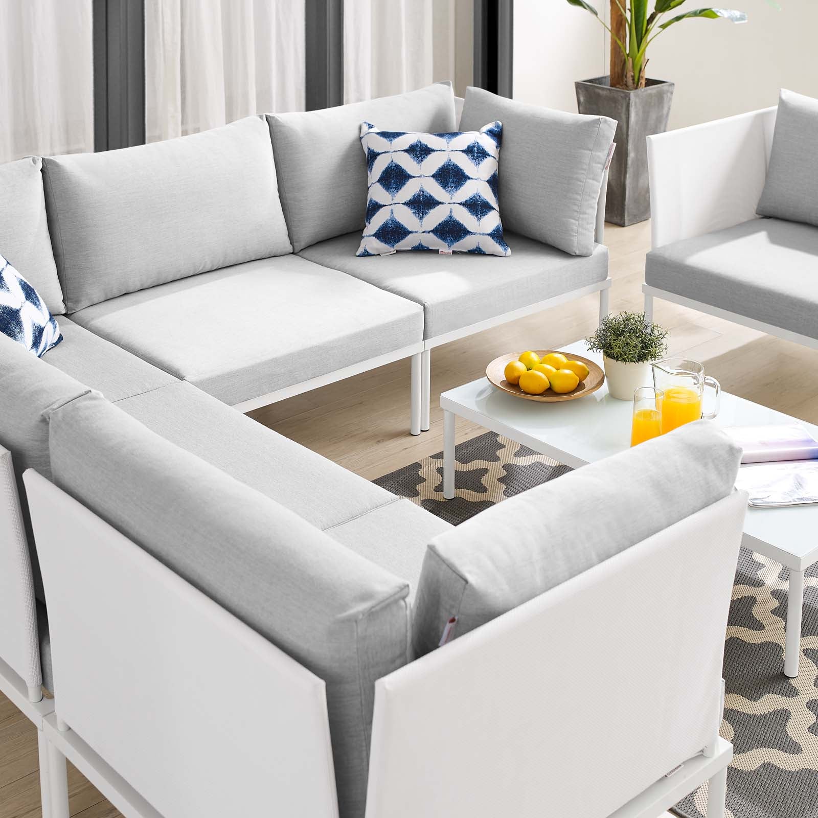 Modway Outdoor Conversation Sets - Harmony 7 Piece Sunbrella Outdoor Patio Aluminum Sectional Sofa Set White Gray