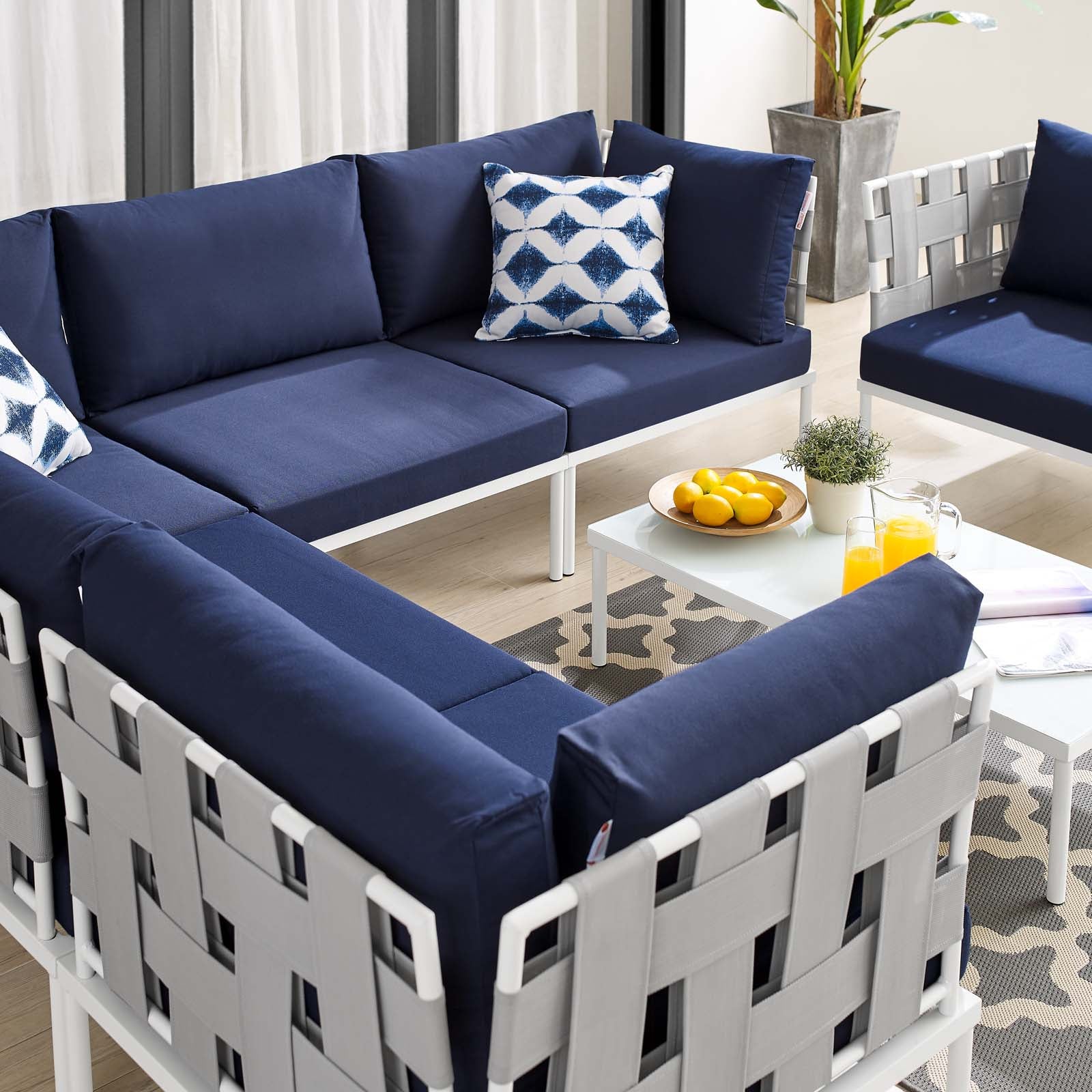 Modway Outdoor Conversation Sets - Harmony 7-Piece Sunbrella Outdoor Patio Aluminum Sectional Sofa Set Gray Navy