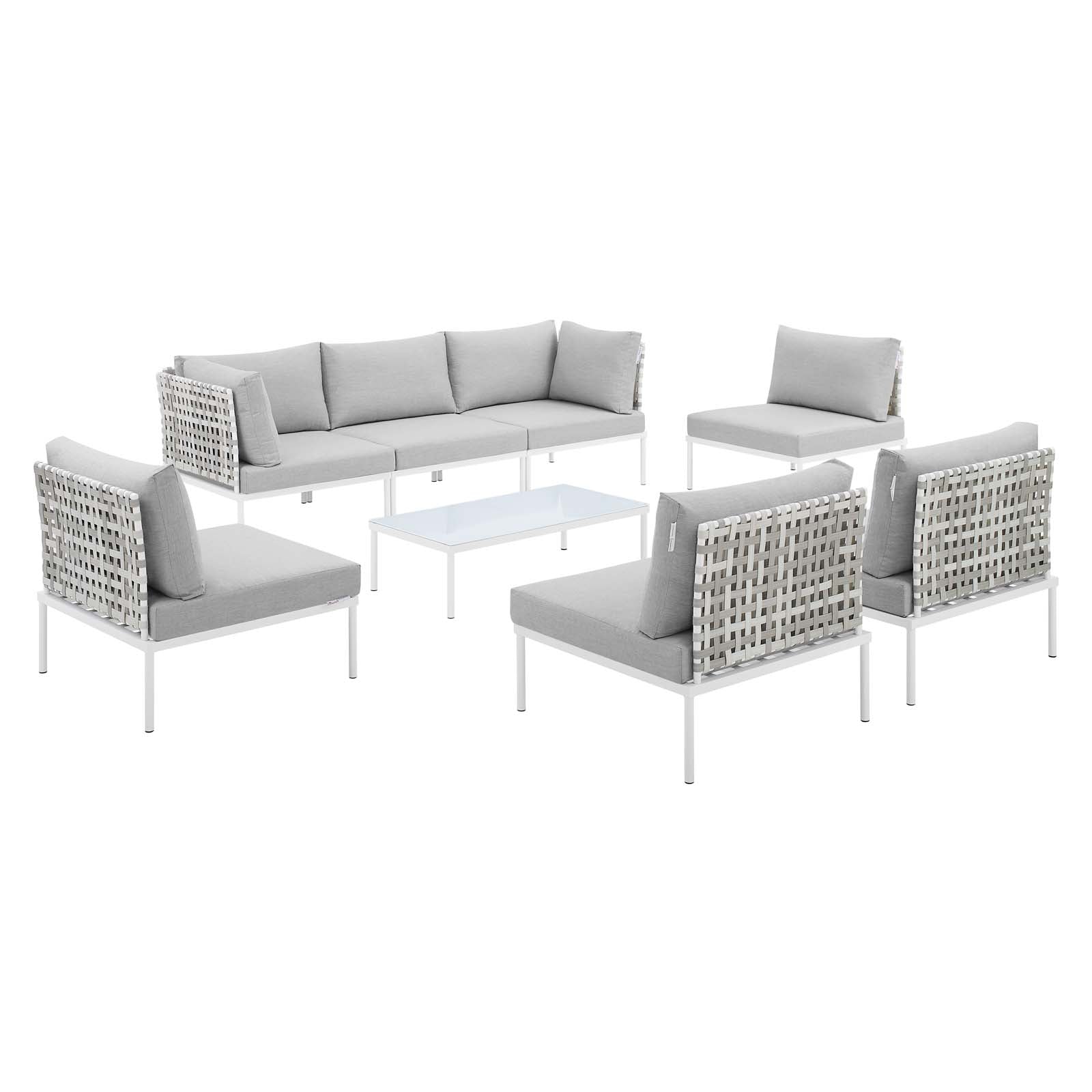 Modway Outdoor Conversation Sets - Harmony 8 Piece Sunbrella Basket Weave Outdoor Patio Sectional Sofa Set Taupe Gray