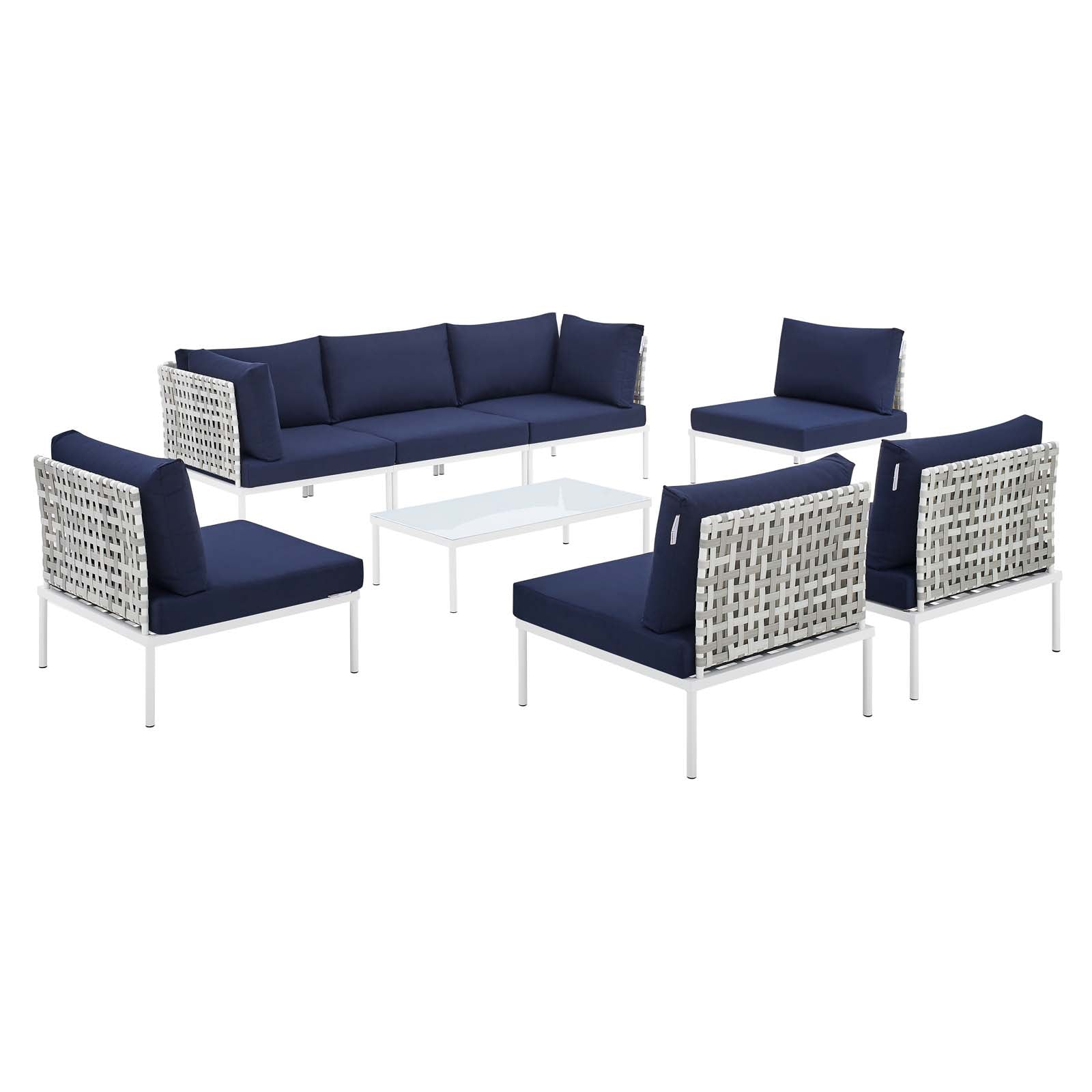 Modway Outdoor Conversation Sets - Harmony 8 Piece Outdoor Patio 163" Sectional Sofa Set Taupe Navy