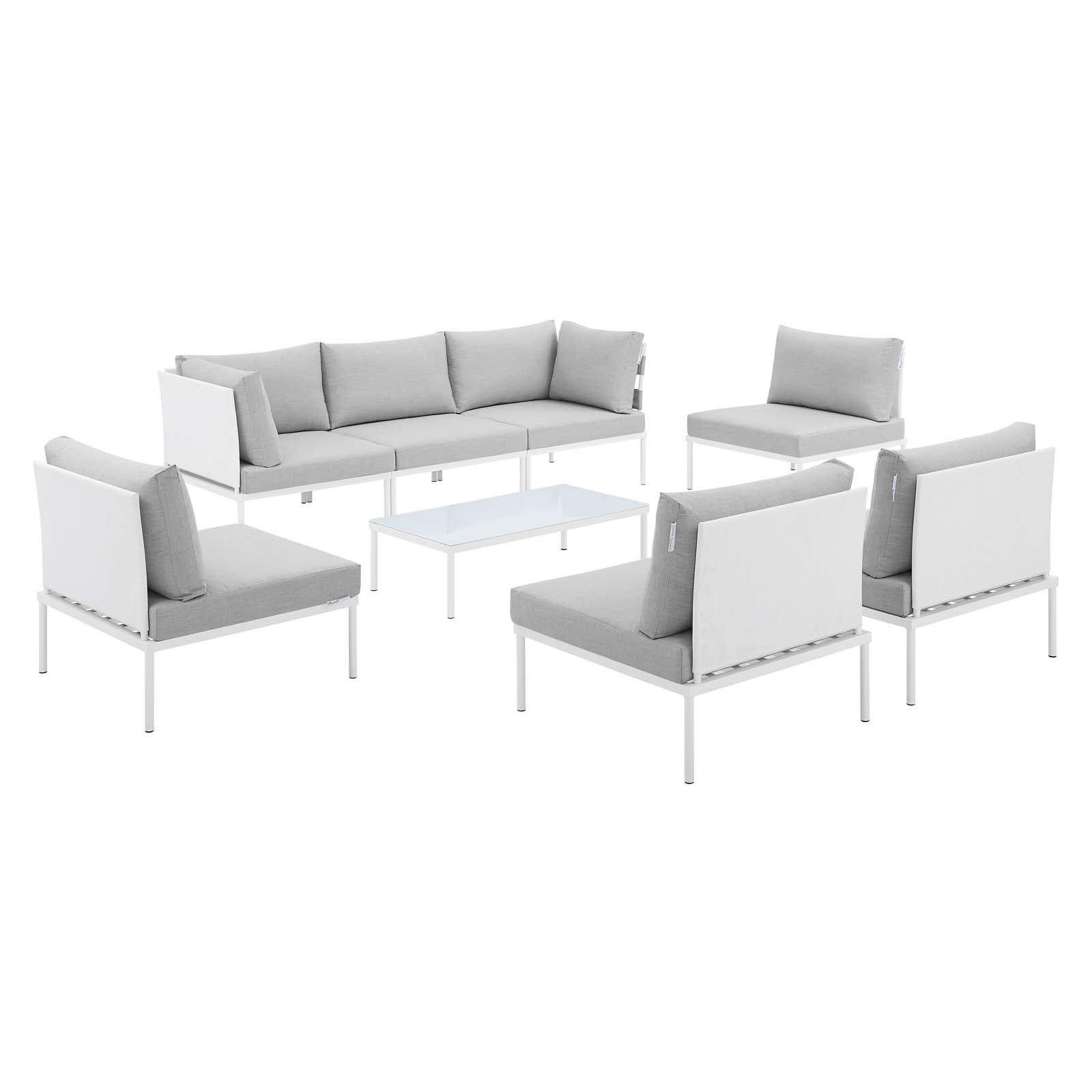 Modway Outdoor Conversation Sets - Harmony 8 Piece Sunbrella Outdoor Patio Aluminum Sectional Sofa Set White Gray