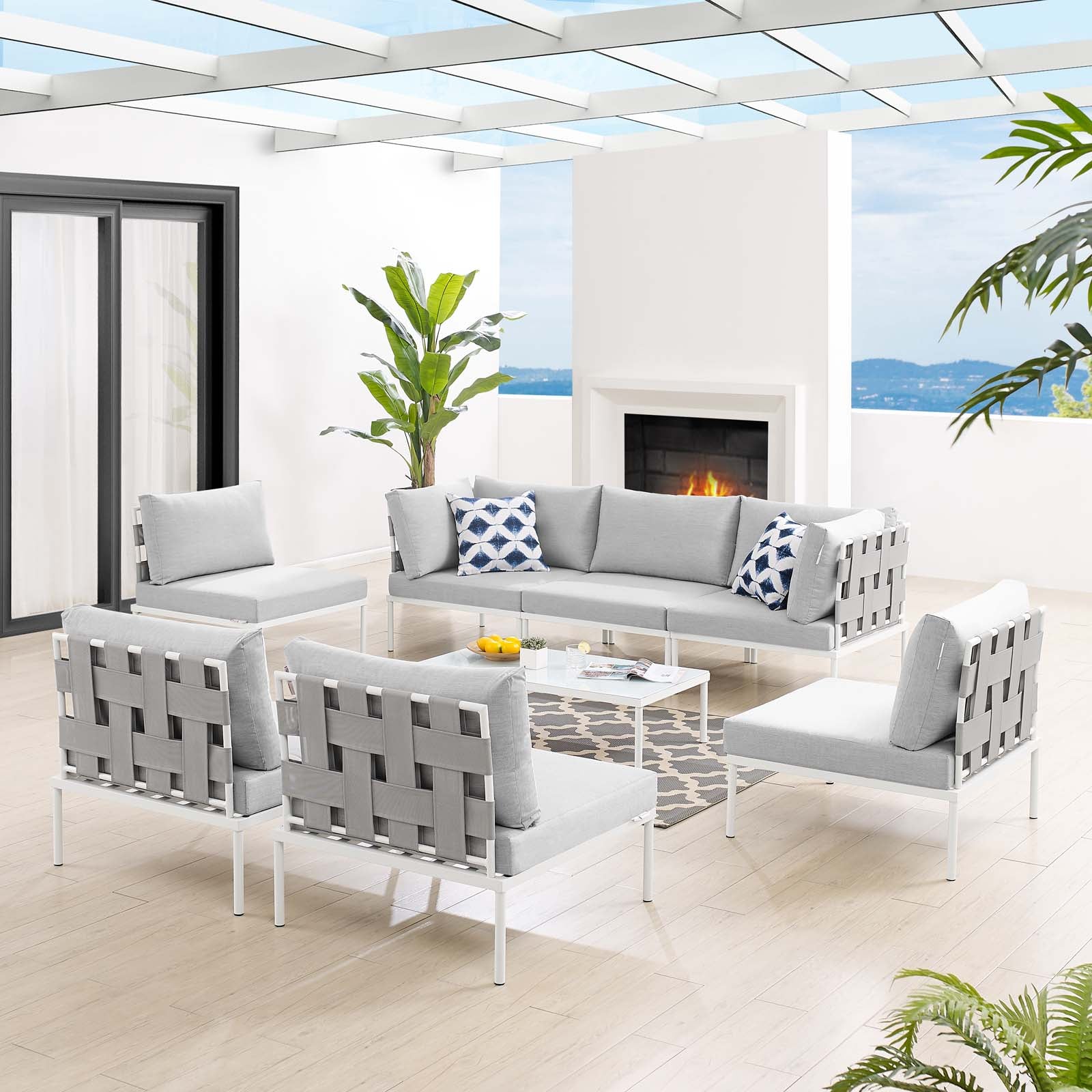 Modway Outdoor Conversation Sets - Harmony 8 Piece Sunbrella Outdoor Patio All Mesh Sectional Sofa Set Gray