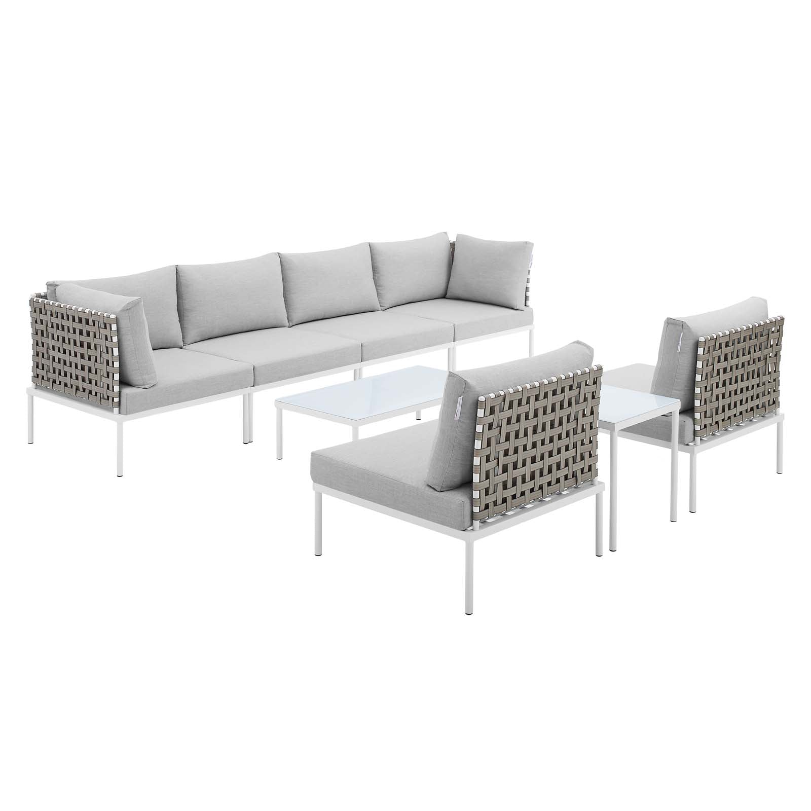 Modway Outdoor Conversation Sets - Harmony 8 Piece Sunbrella Basket Weave Outdoor Patio Aluminum Sectional Sofa Set Taupe Gray