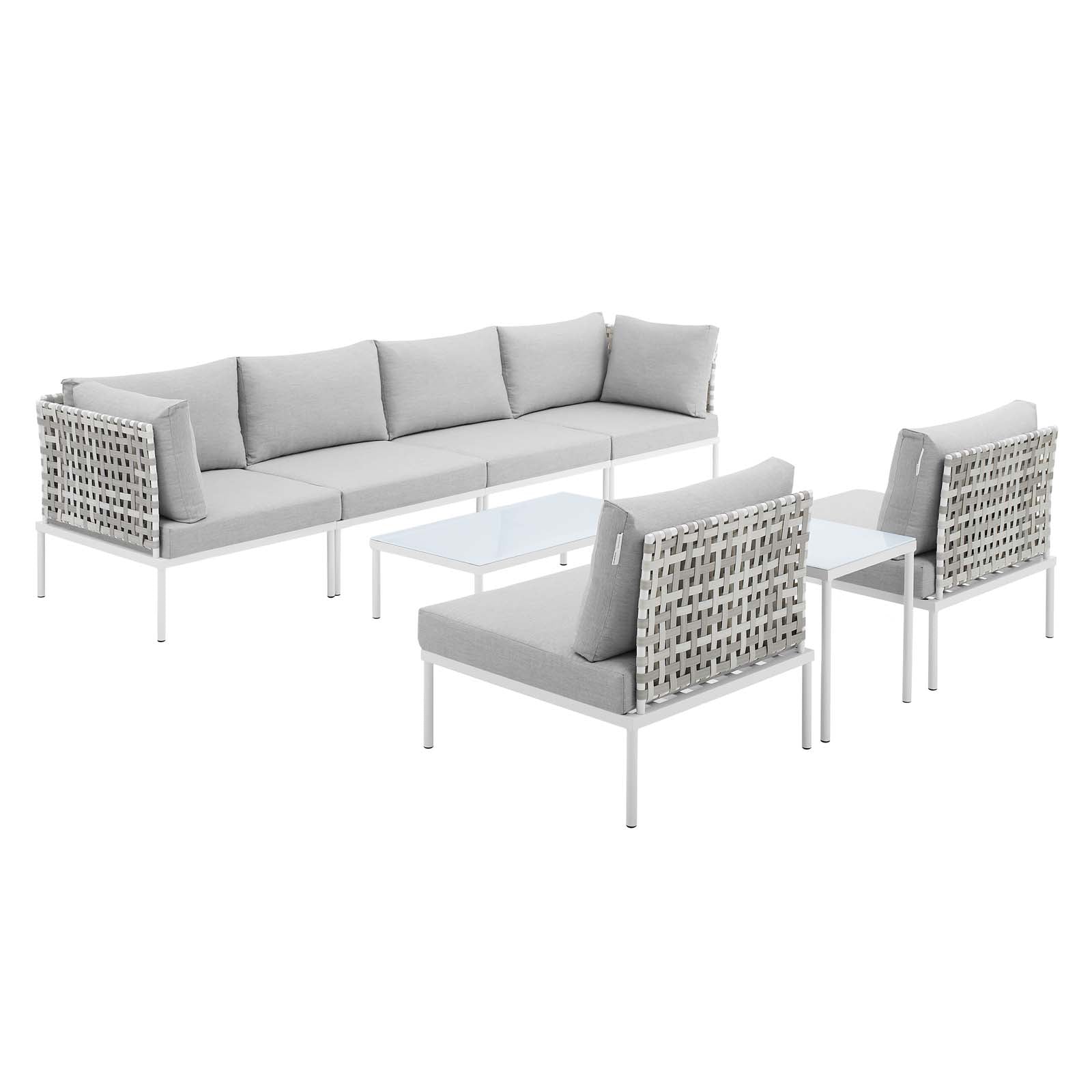 Modway Outdoor Conversation Sets - Harmony 8 Piece Sunbrella Basket Weave Outdoor Patio Aluminum Sectional Sofa Set Tan Gray