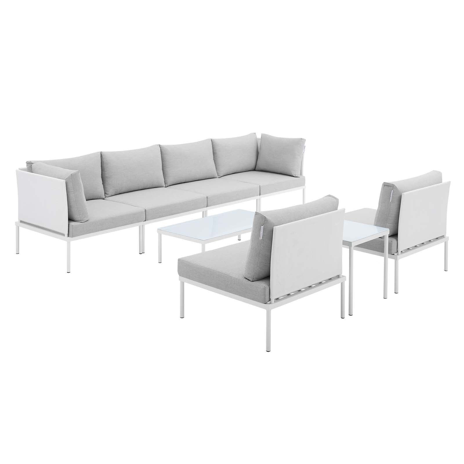 Modway Outdoor Conversation Sets - Harmony 8 Piece Sunbrella Outdoor Patio Sectional Sofa Set White Gray