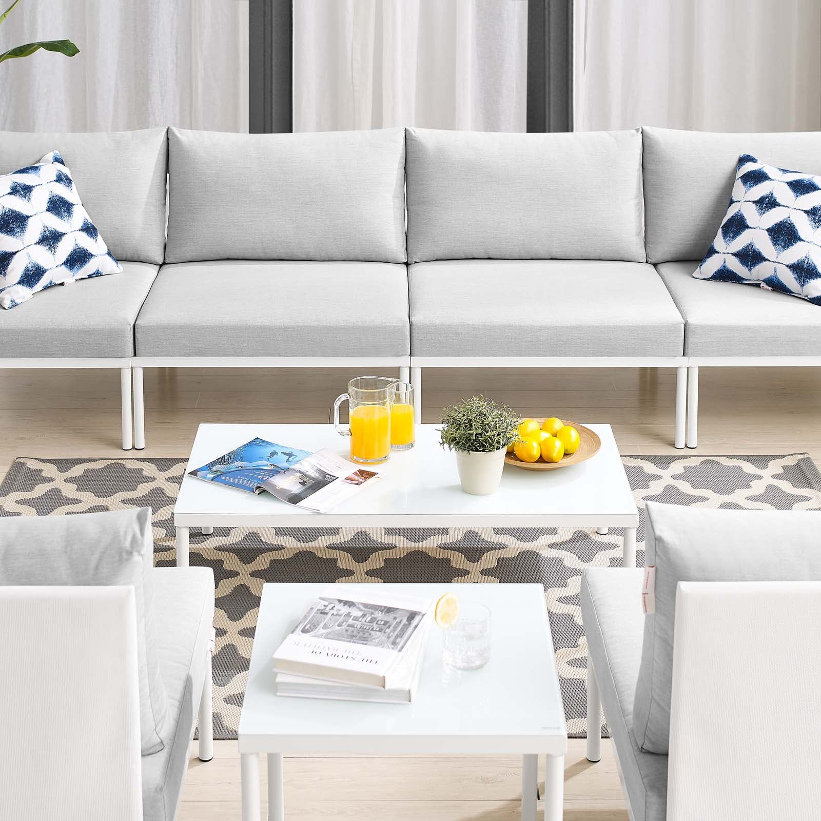 Modway Outdoor Conversation Sets - Harmony 8 Piece Sunbrella Outdoor Patio Sectional Sofa Set White Gray