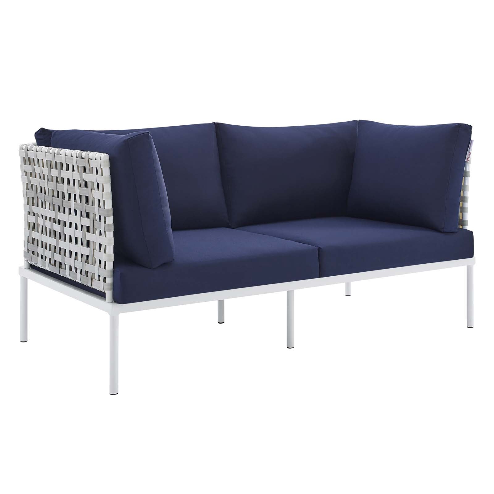 Modway Outdoor Conversation Sets - Harmony 8 Piece Sunbrella Basket Weave Outdoor Patio Aluminum Seating Set Taupe Navy