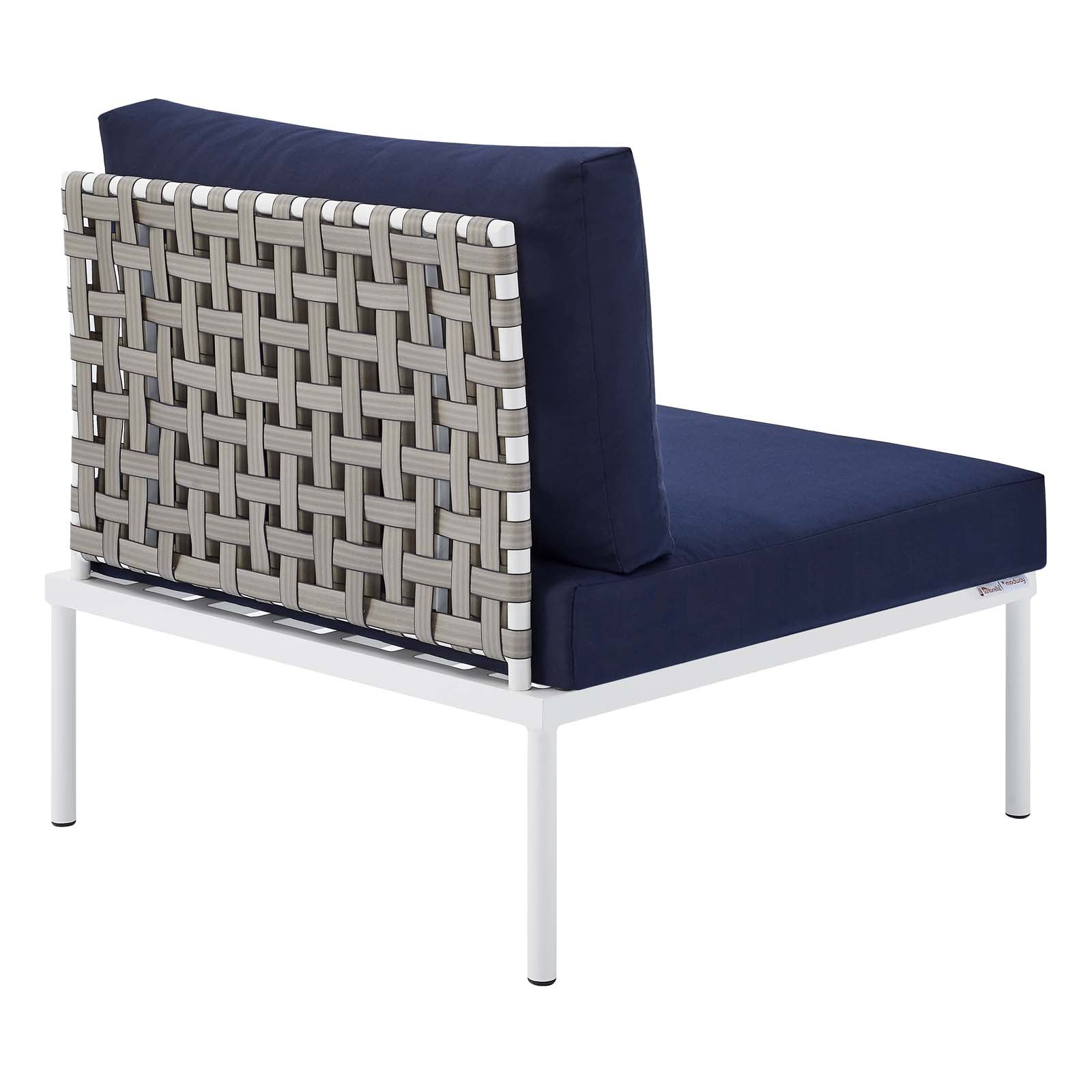 Modway Outdoor Conversation Sets - Harmony 8 Piece Sunbrella Basket Weave Outdoor Patio Aluminum Seating Set Tan Navy