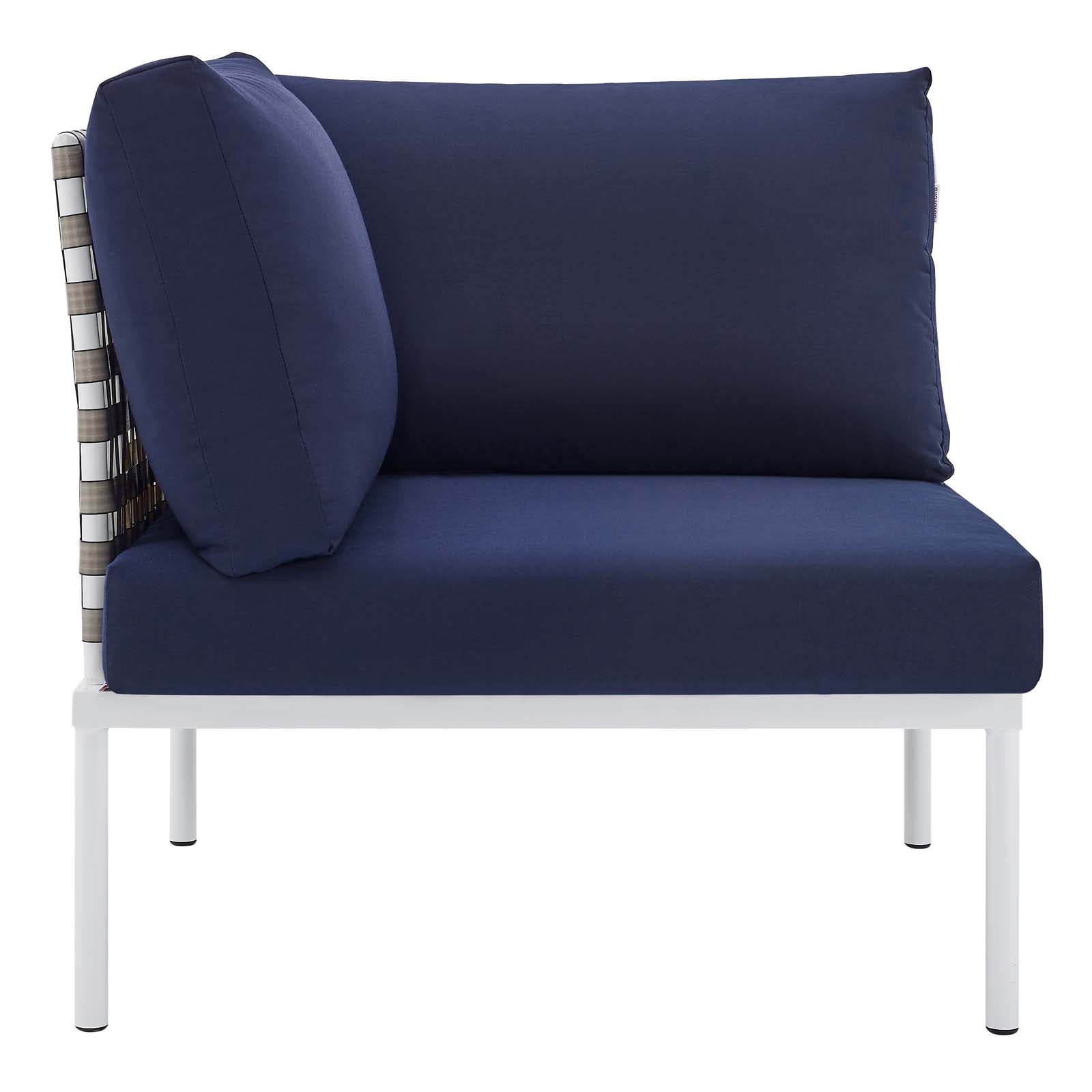 Modway Outdoor Conversation Sets - Harmony 8 Piece Sunbrella Basket Weave Outdoor Patio Aluminum Seating Set Tan Navy