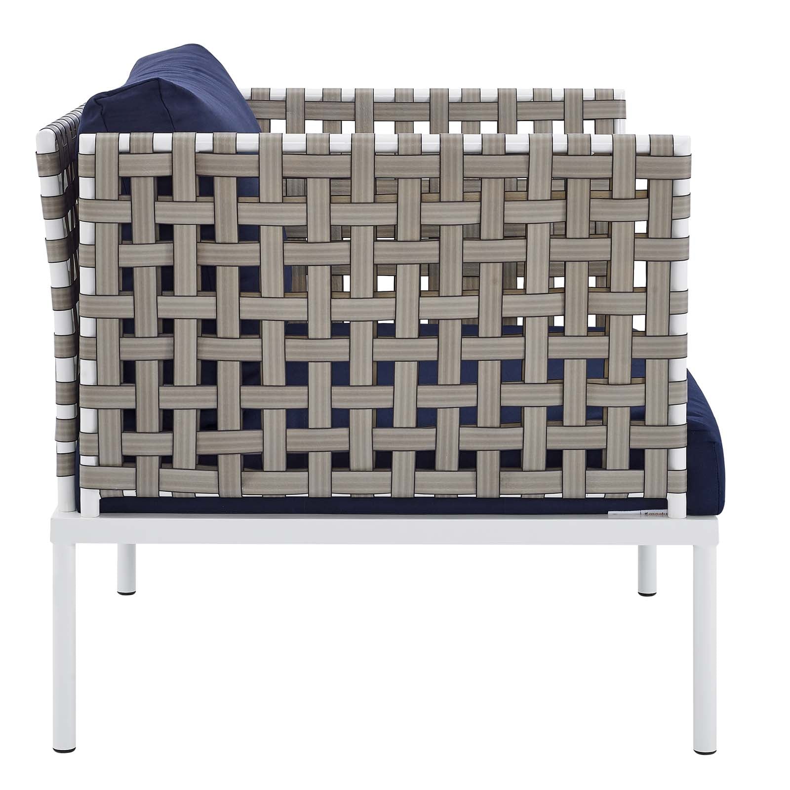 Modway Outdoor Conversation Sets - Harmony 8 Piece Sunbrella Basket Weave Outdoor Patio Aluminum Seating Set Tan Navy
