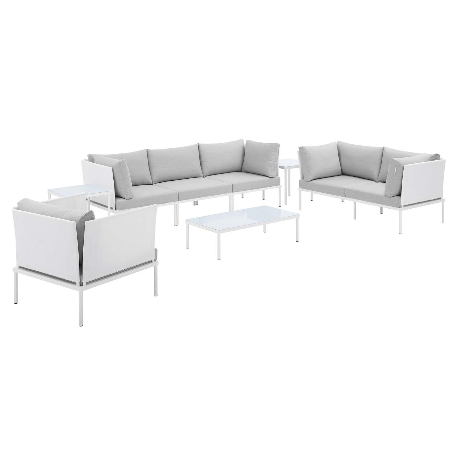 Modway Outdoor Conversation Sets - Harmony 8 Piece Sunbrella Outdoor Patio Aluminum Seating Set White Gray