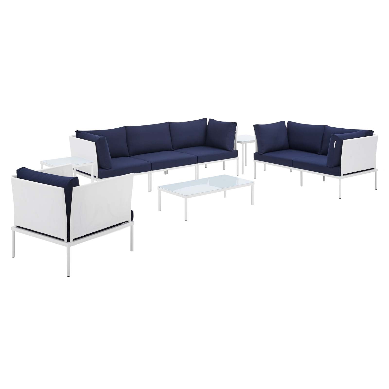 Modway Outdoor Conversation Sets - Harmony 8-Piece Sunbrella Outdoor Patio Aluminum Seating Set White Navy