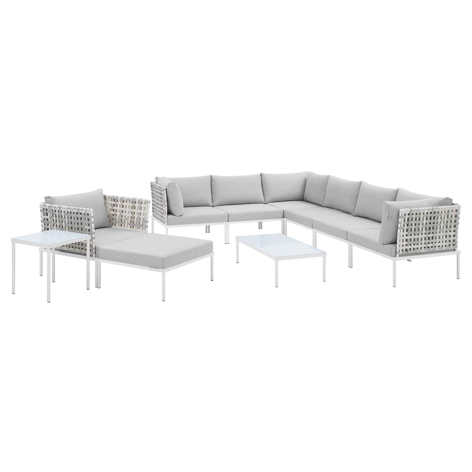 Modway Outdoor Conversation Sets - Harmony 10 Piece Sunbrella Basket Weave Outdoor Patio Aluminum Sectional Sofa Set Taupe Gray