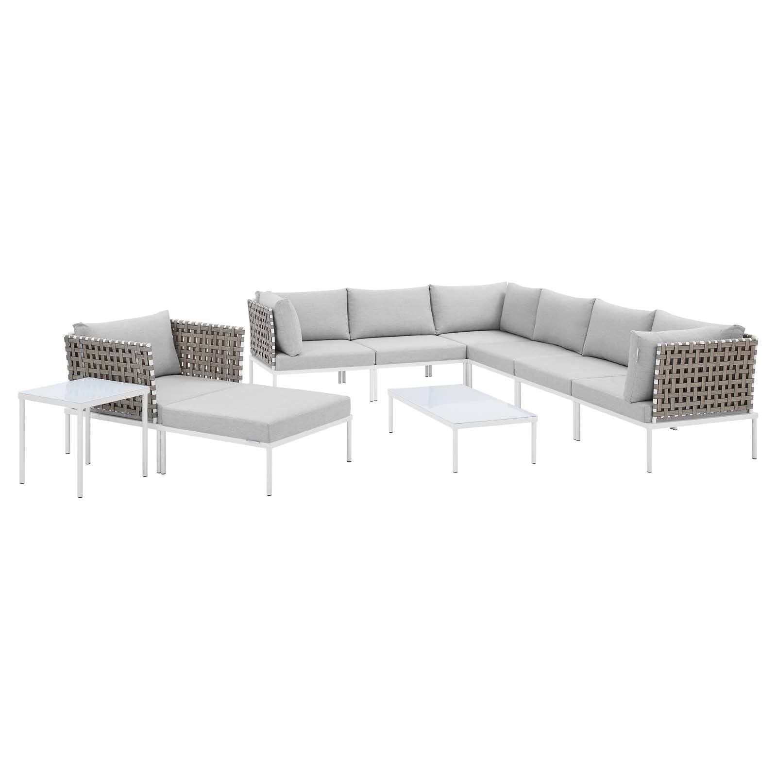 Modway Outdoor Conversation Sets - Harmony 10 Piece Sunbrella Basket Weave Outdoor Patio Aluminum Sectional Sofa Set Tan Gray