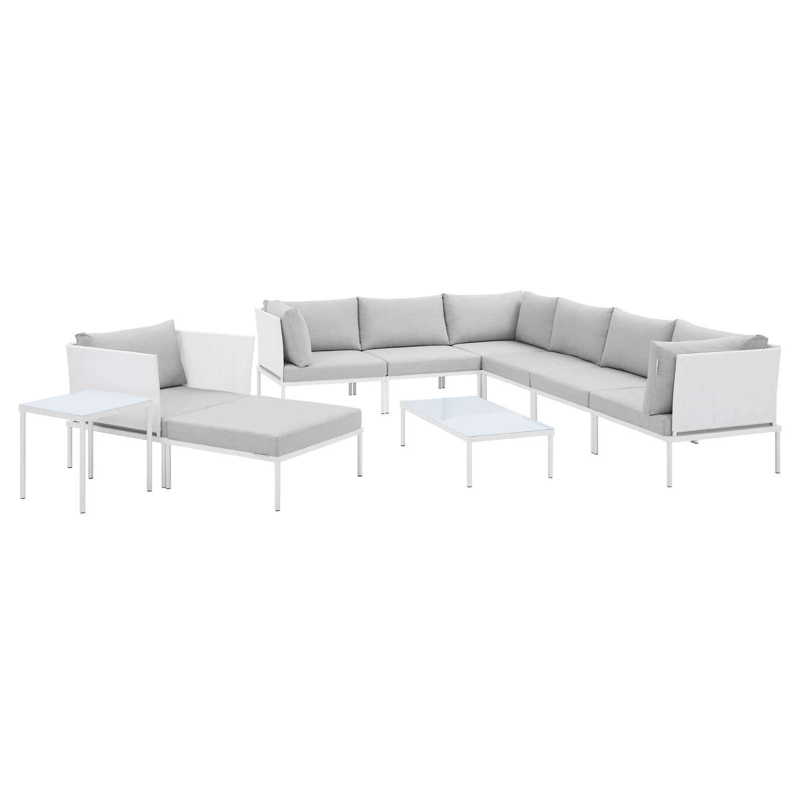 Modway Outdoor Conversation Sets - Harmony 10 Piece Sunbrella Outdoor Patio Aluminum Sectional Sofa Set White Gray
