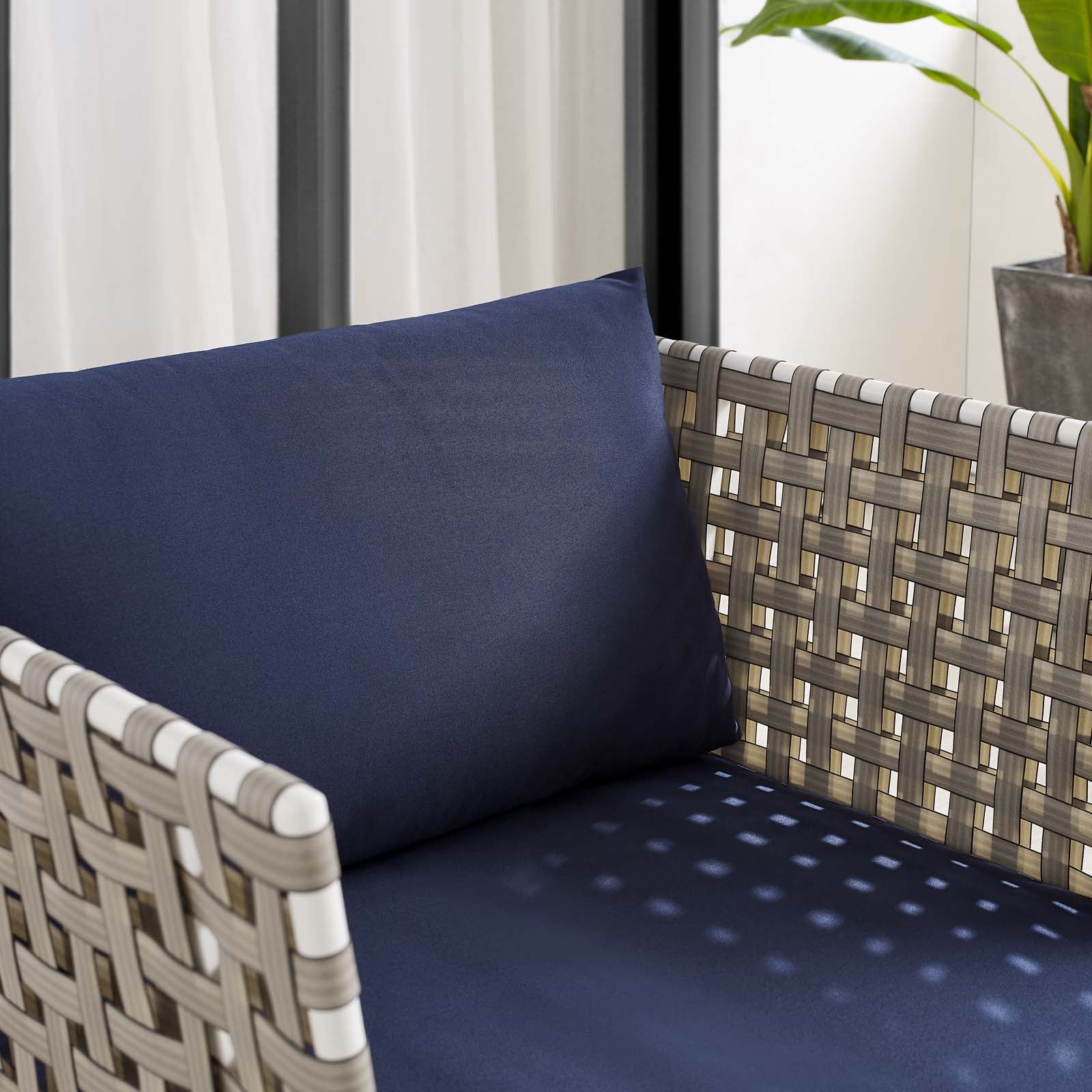 Modway Outdoor Chairs - Harmony Sunbrella Basket Weave Outdoor Patio Aluminum Armchair Tan Navy