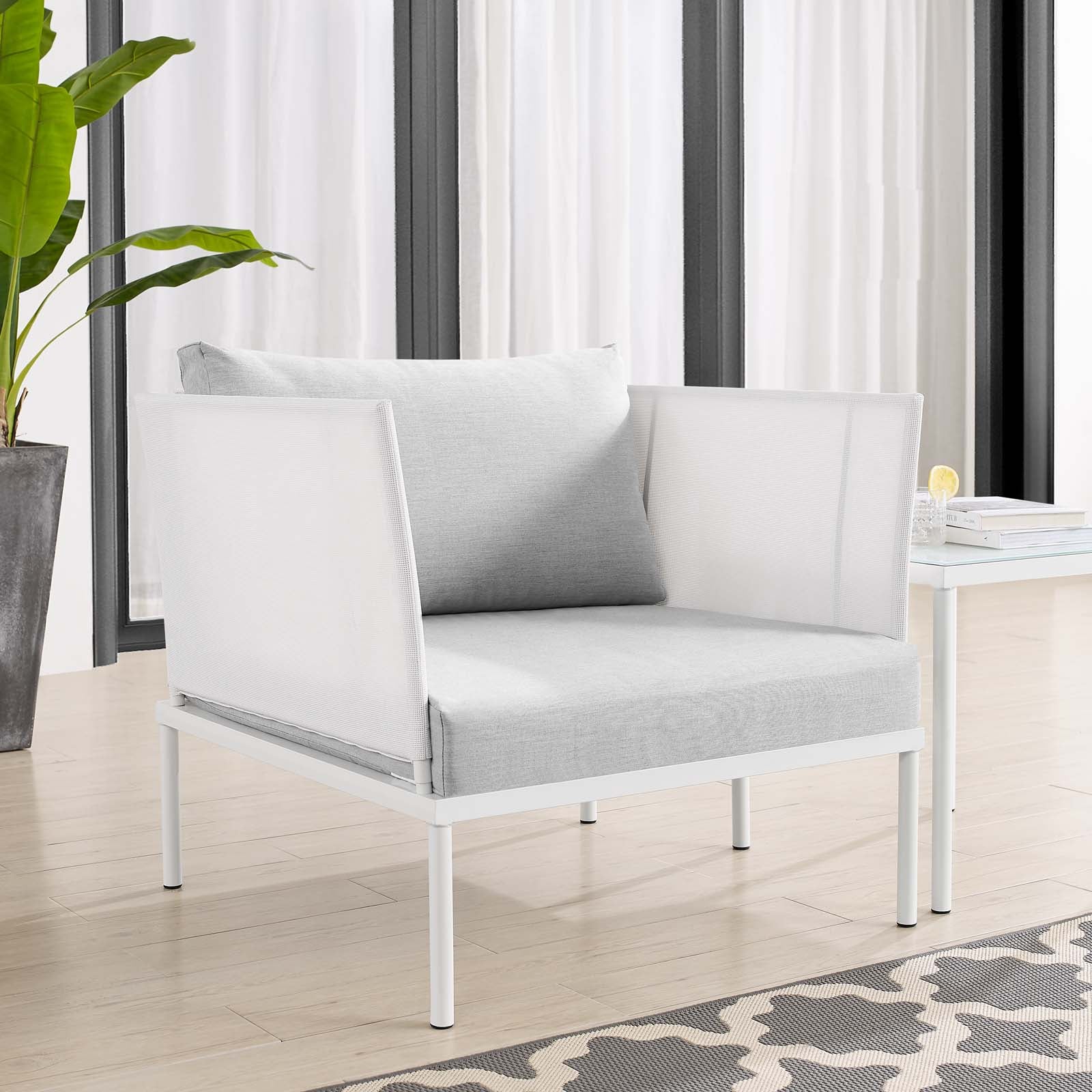 Modway Outdoor Chairs - Harmony Sunbrella Outdoor Patio Aluminum Armchair White Gray