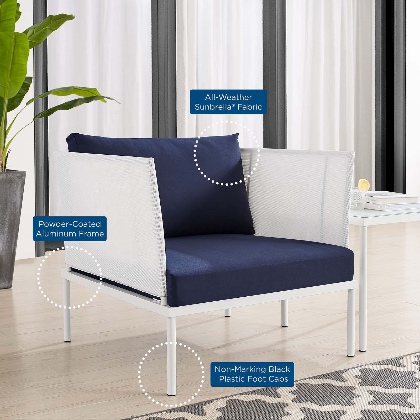Modway Outdoor Chairs - Harmony Sunbrella Outdoor Patio Aluminum Armchair White Navy