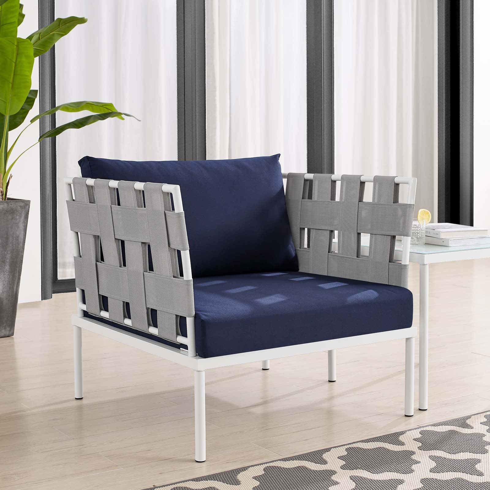 Modway Outdoor Chairs - Harmony Sunbrella Outdoor Patio Aluminum Armchair Gray Navy