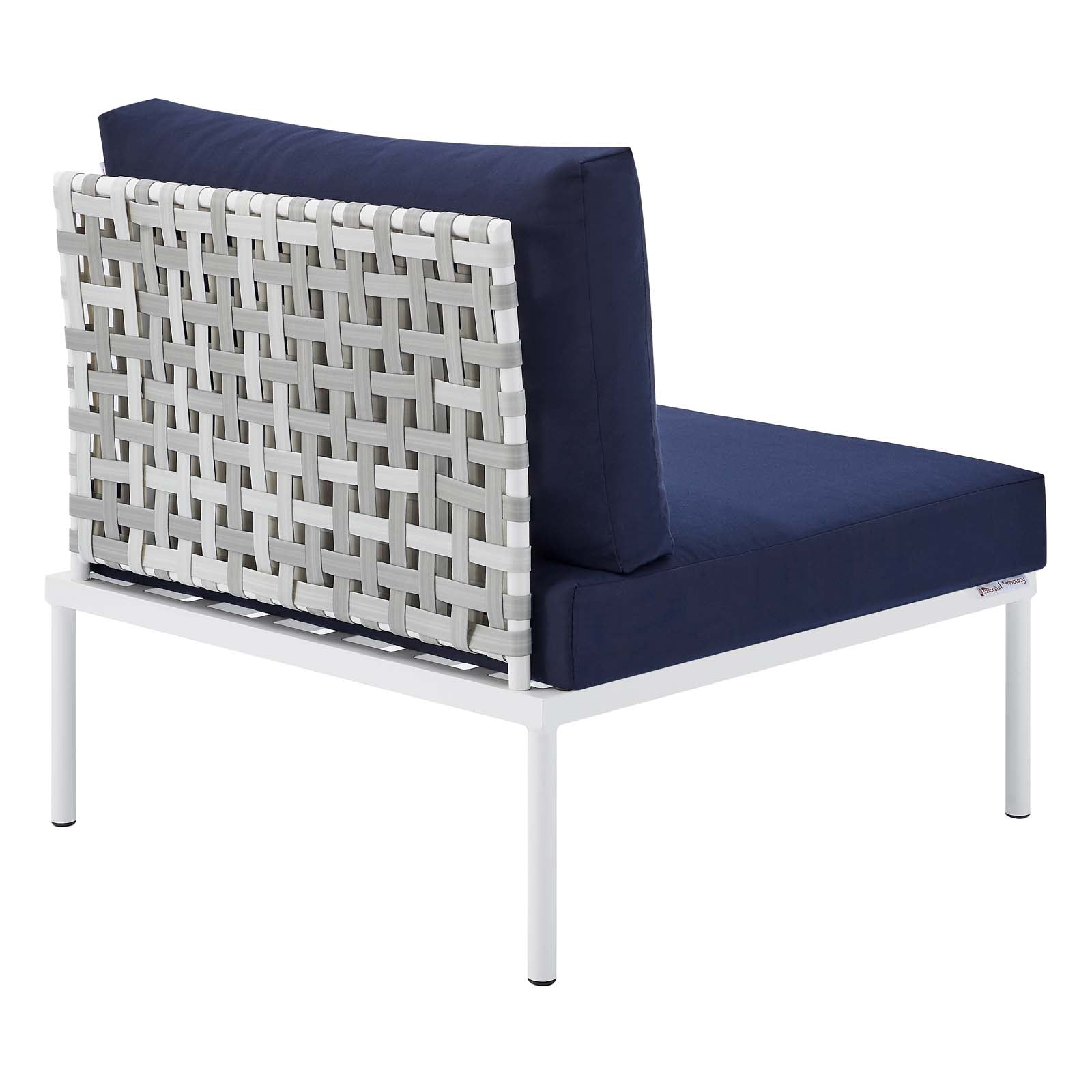 Modway Outdoor Chairs - Harmony Sunbrella Basket Weave Outdoor Patio Aluminum Armless Chair Taupe Navy