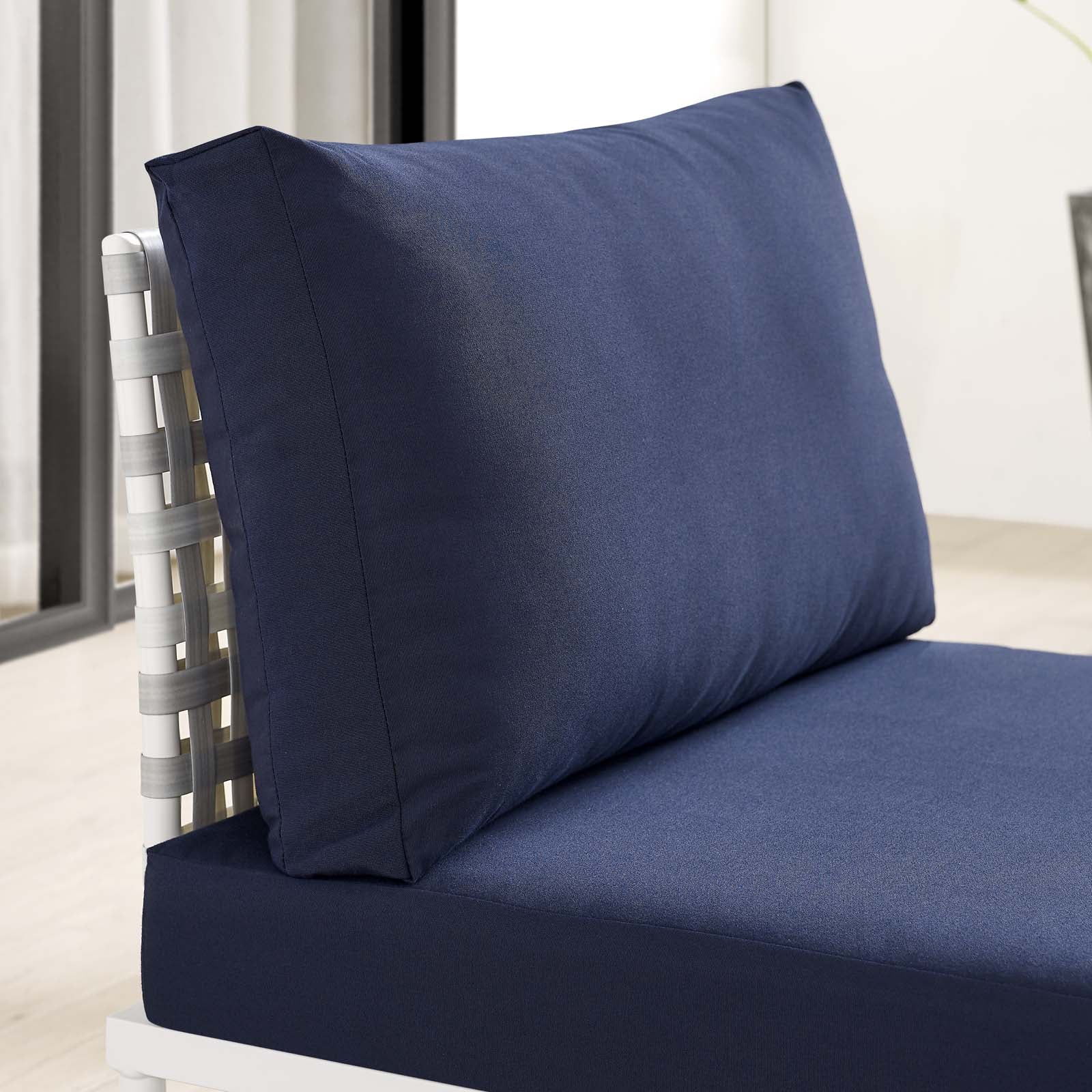 Modway Outdoor Chairs - Harmony Sunbrella Basket Weave Outdoor Patio Aluminum Armless Chair Taupe Navy