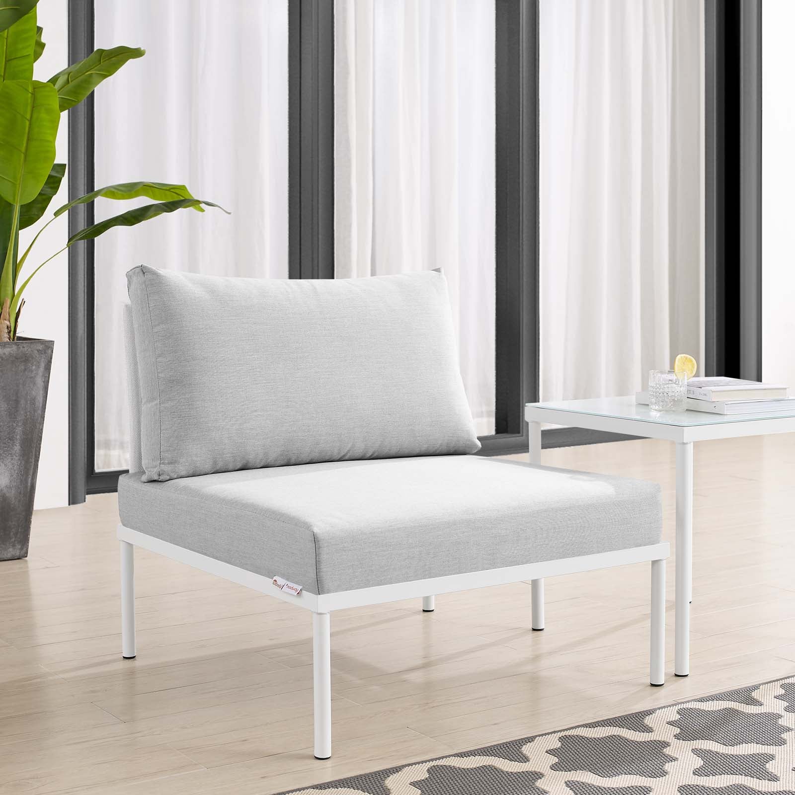 Modway Outdoor Chairs - Harmony Sunbrella Outdoor Patio Aluminum Armless Chair White Gray