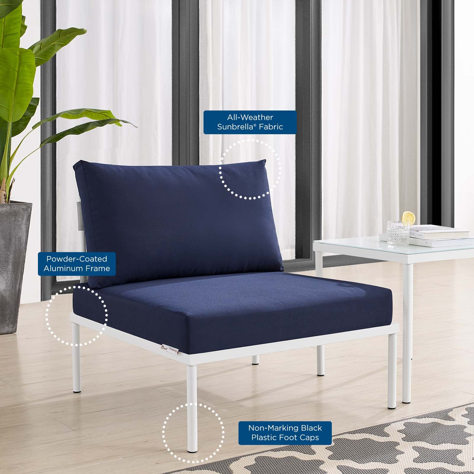 Modway Outdoor Chairs - Harmony Sunbrella Outdoor Patio Aluminum Armless Chair Gray Navy