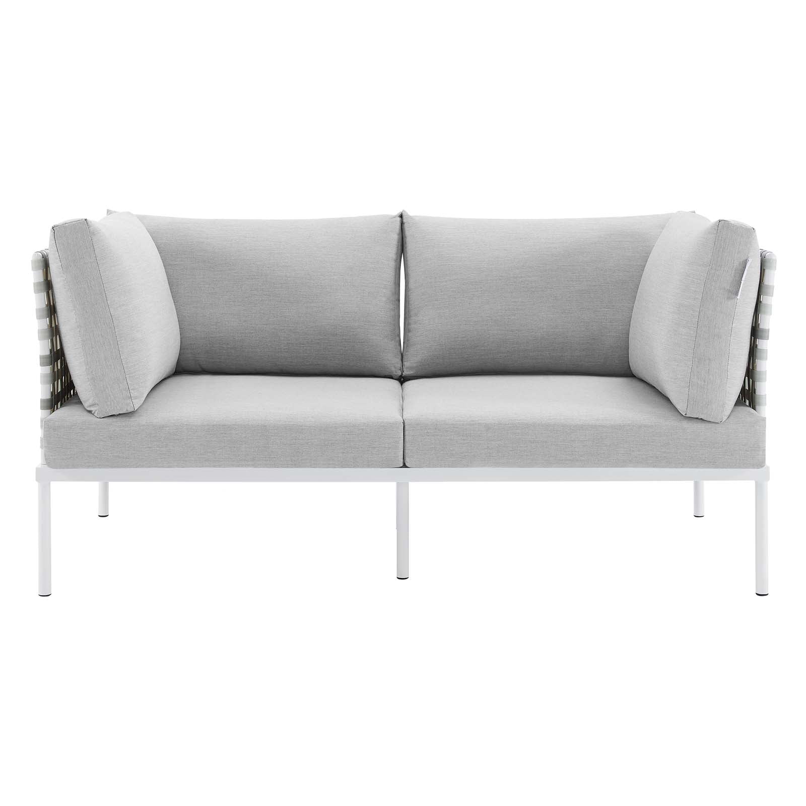 Modway Outdoor Sofas - Harmony Sunbrella Basket Weave Outdoor Patio Aluminum Loveseat Taupe Gray