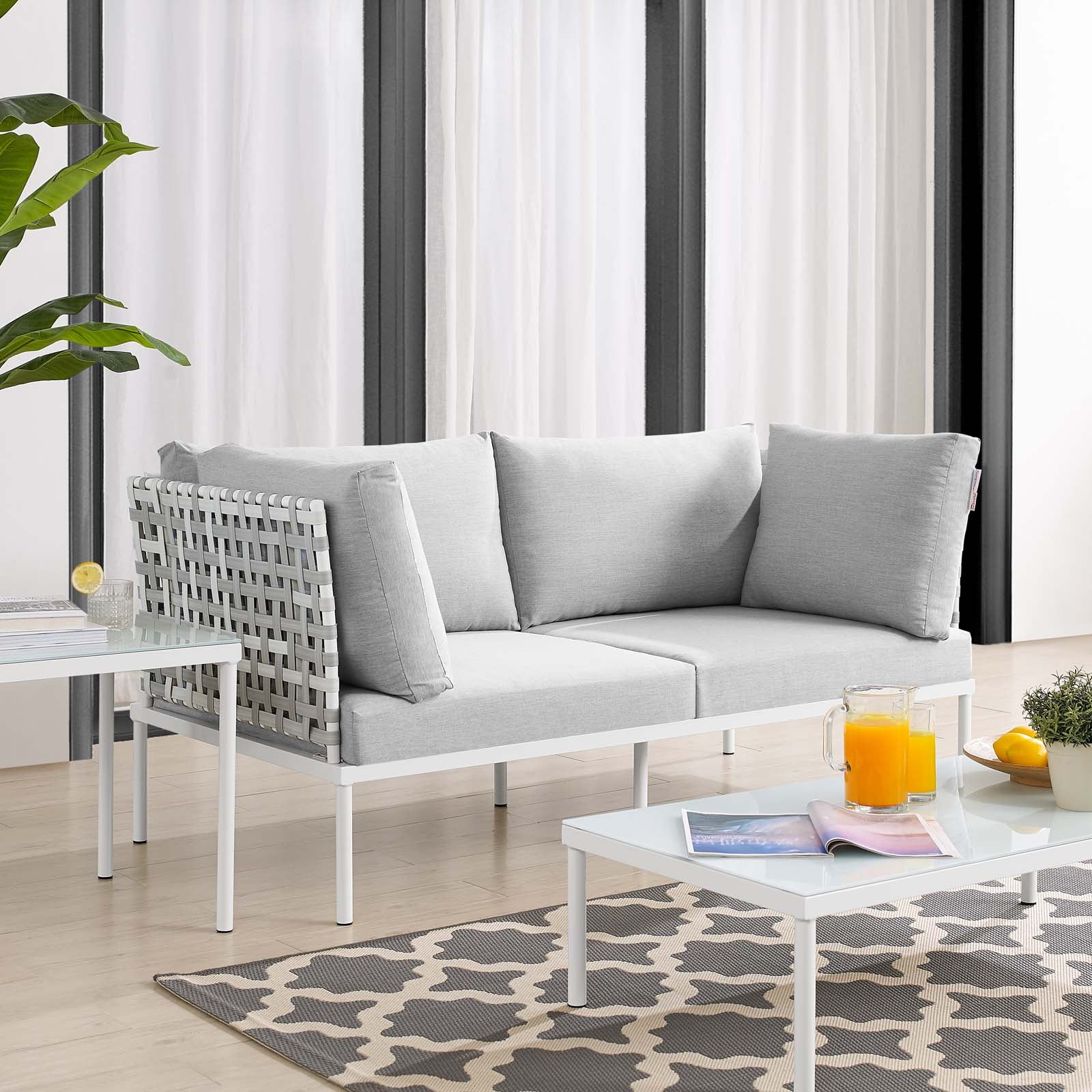 Modway Outdoor Sofas - Harmony Sunbrella Basket Weave Outdoor Patio Aluminum Loveseat Taupe Gray