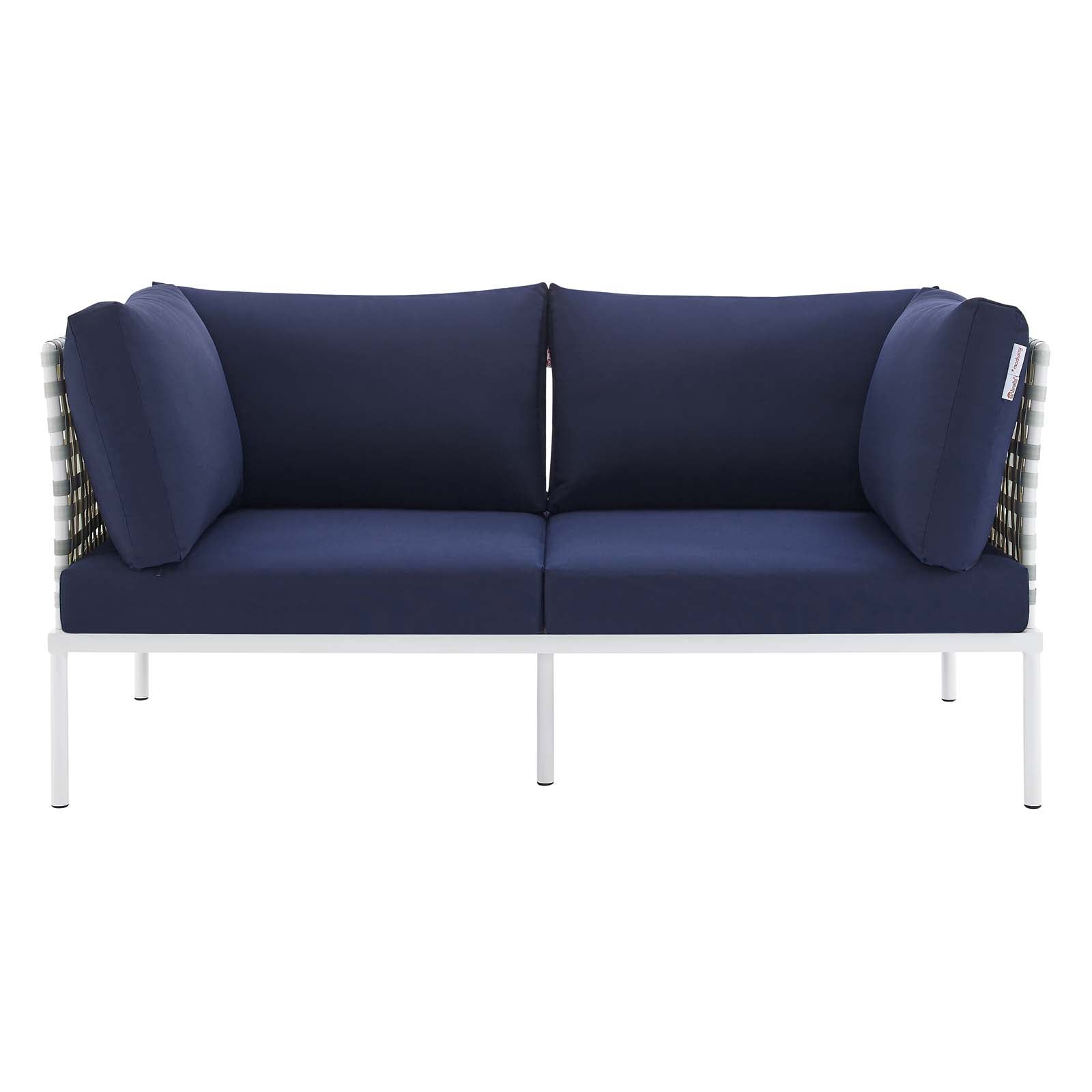 Modway Outdoor Sofas - Harmony Sunbrella Basket Weave Outdoor Patio Aluminum Loveseat Taupe Navy