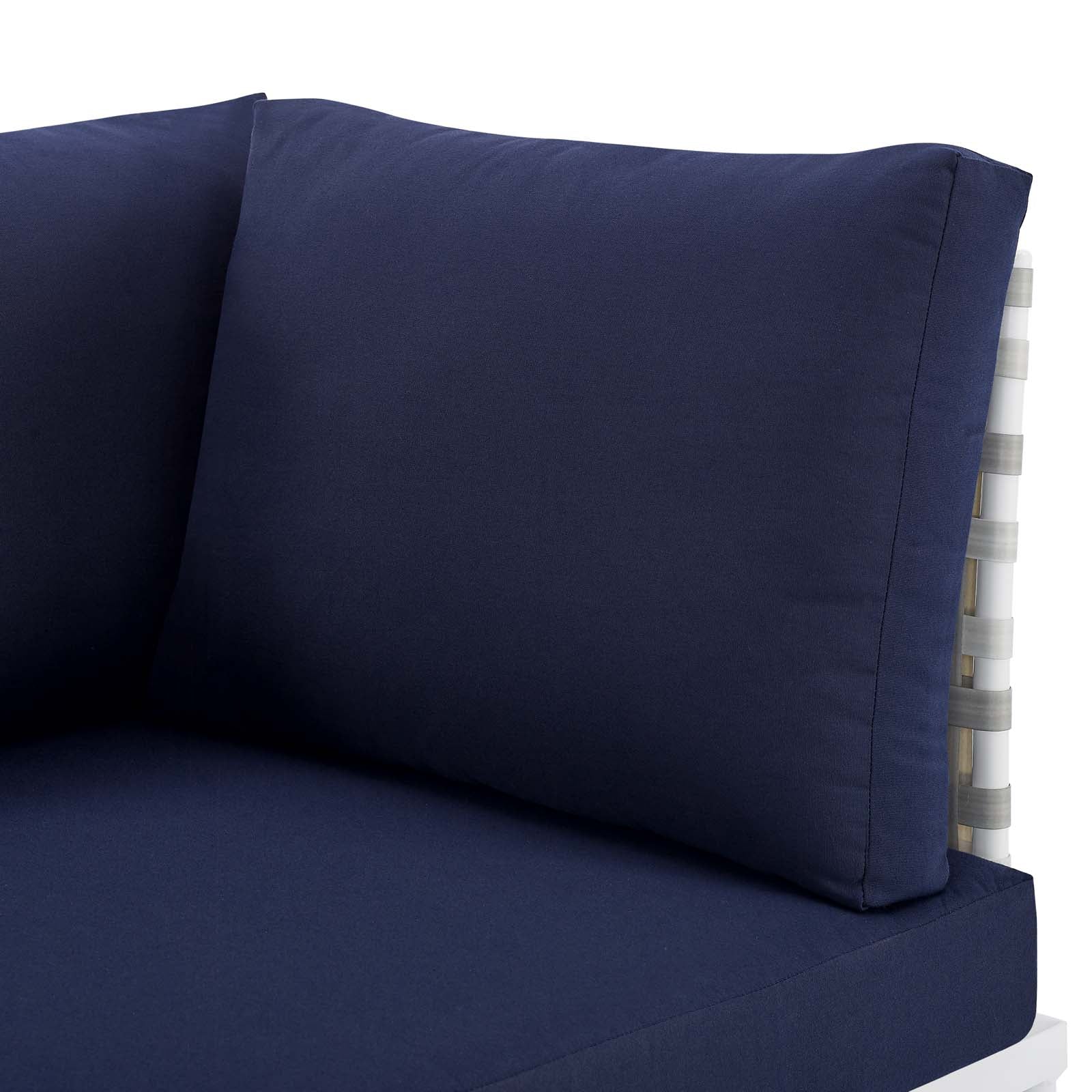 Modway Outdoor Sofas - Harmony Sunbrella Basket Weave Outdoor Patio Aluminum Loveseat Taupe Navy
