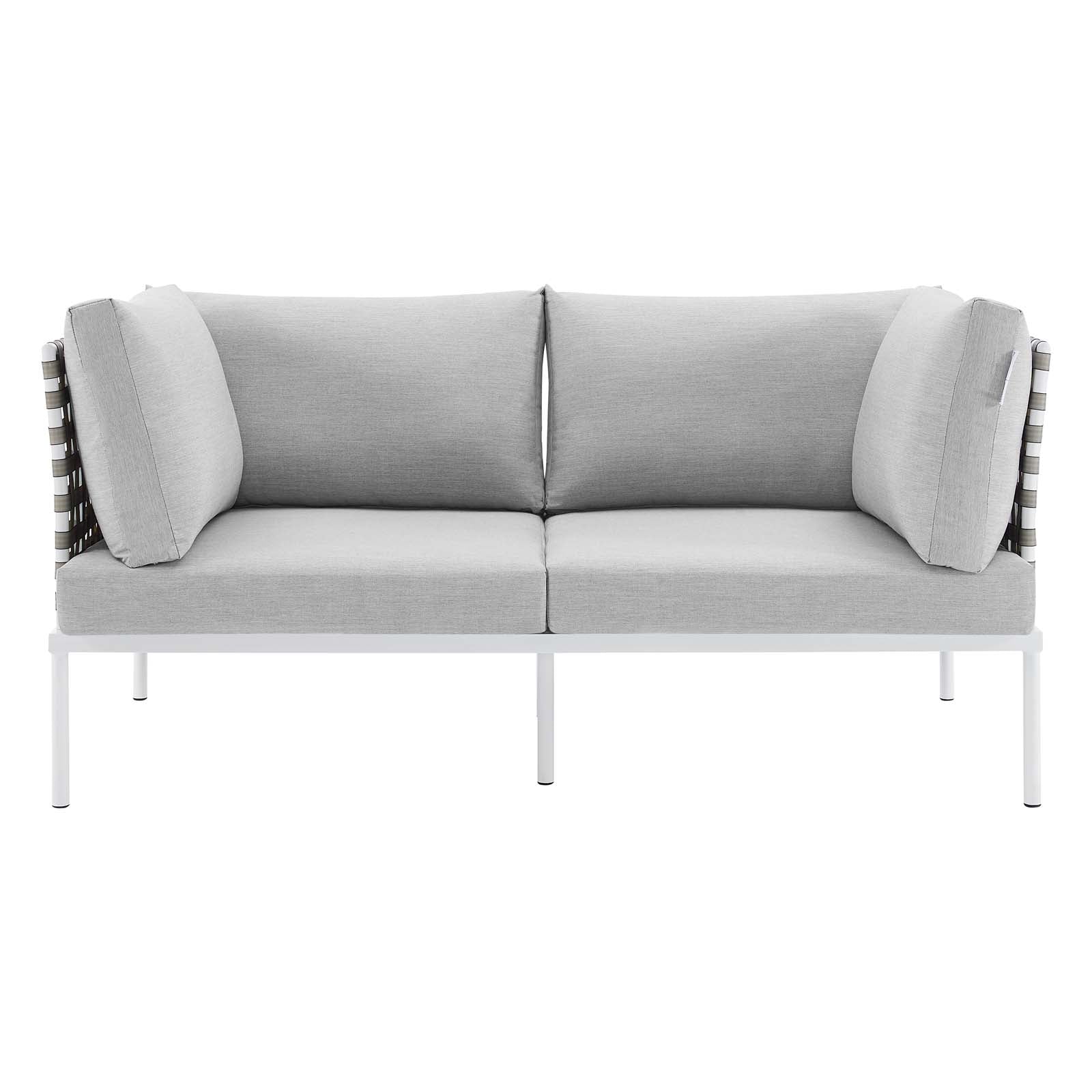 Modway Outdoor Sofas - Harmony Sunbrella Basket Weave Outdoor Patio Aluminum Loveseat Tan Gray