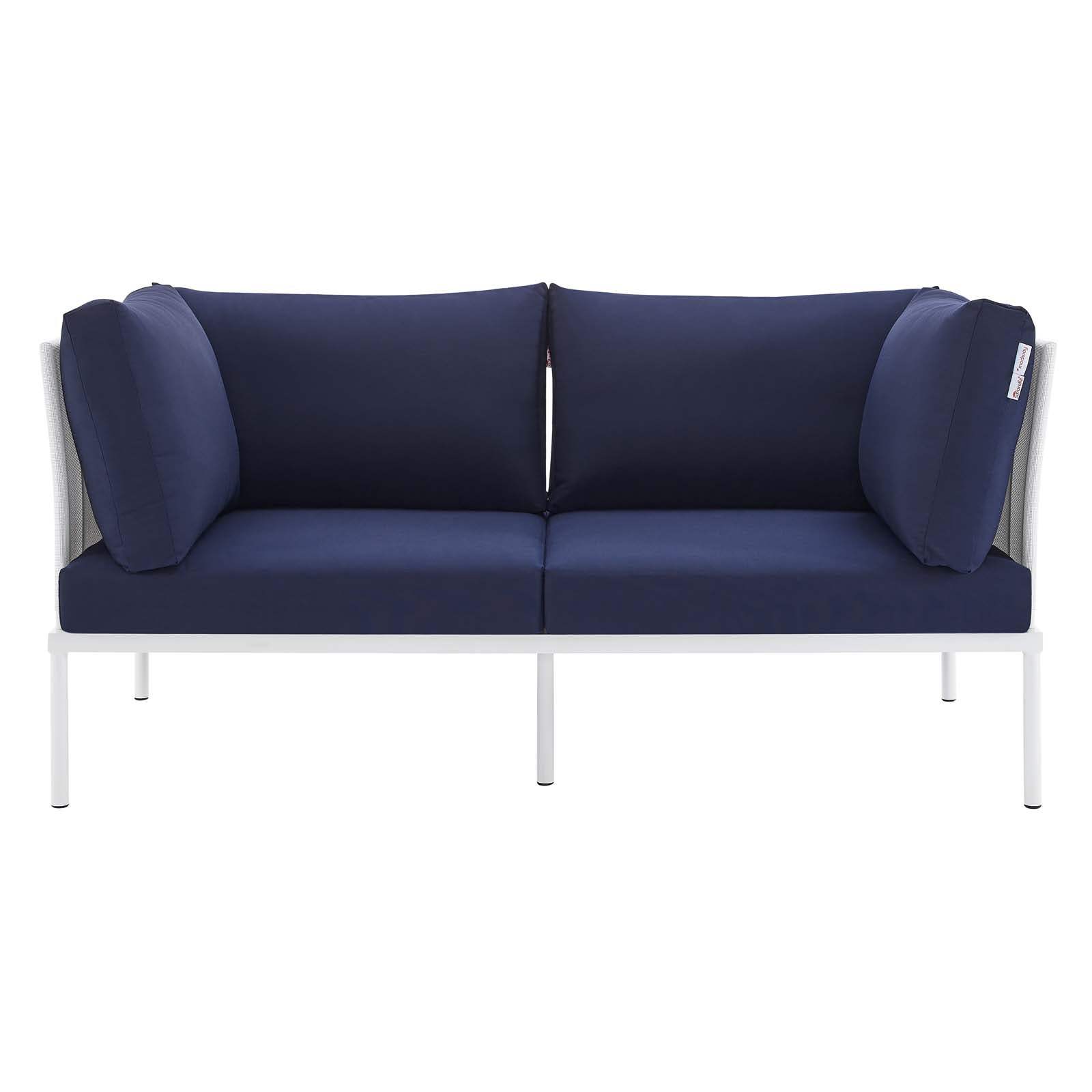 Modway Outdoor Sofas - Harmony Sunbrella Outdoor Patio Aluminum Loveseat White Navy