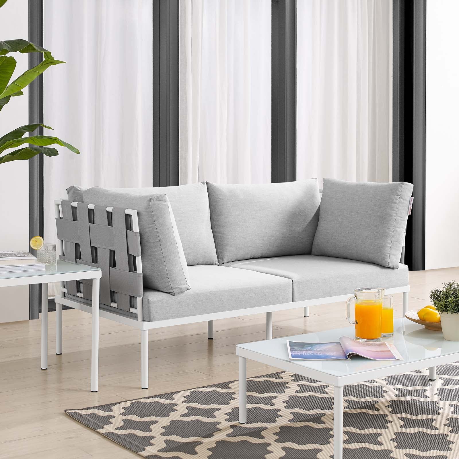 Modway Outdoor Sofas - Harmony Sunbrella Outdoor Patio Aluminum Loveseat Gray