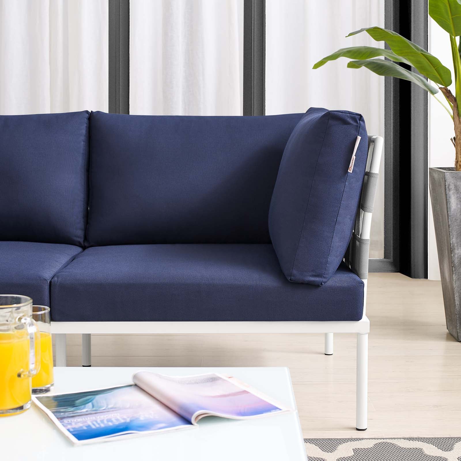 Modway Outdoor Sofas - Harmony Sunbrella Outdoor Patio Aluminum Loveseat Gray Navy