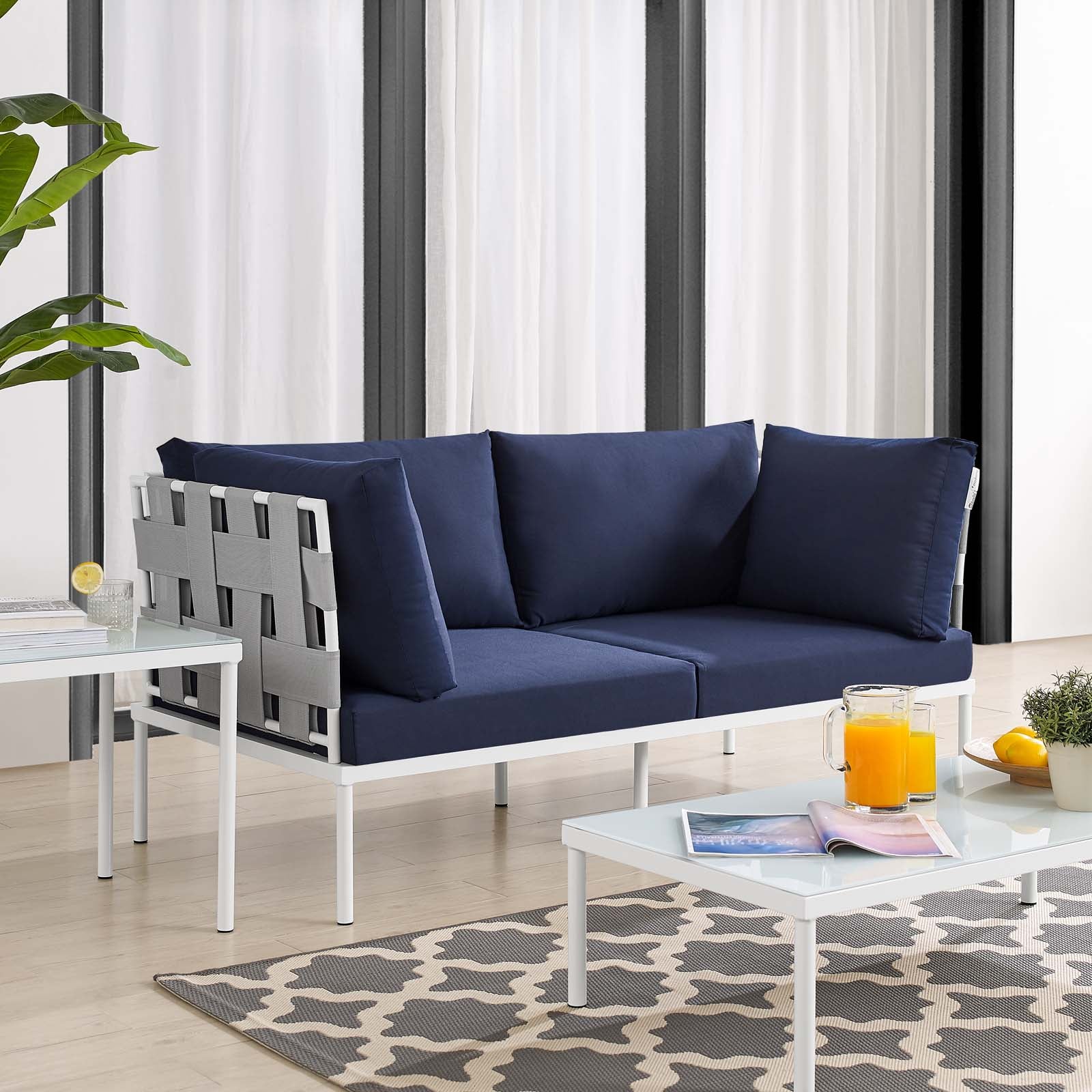 Modway Outdoor Sofas - Harmony Sunbrella Outdoor Patio Aluminum Loveseat Gray Navy