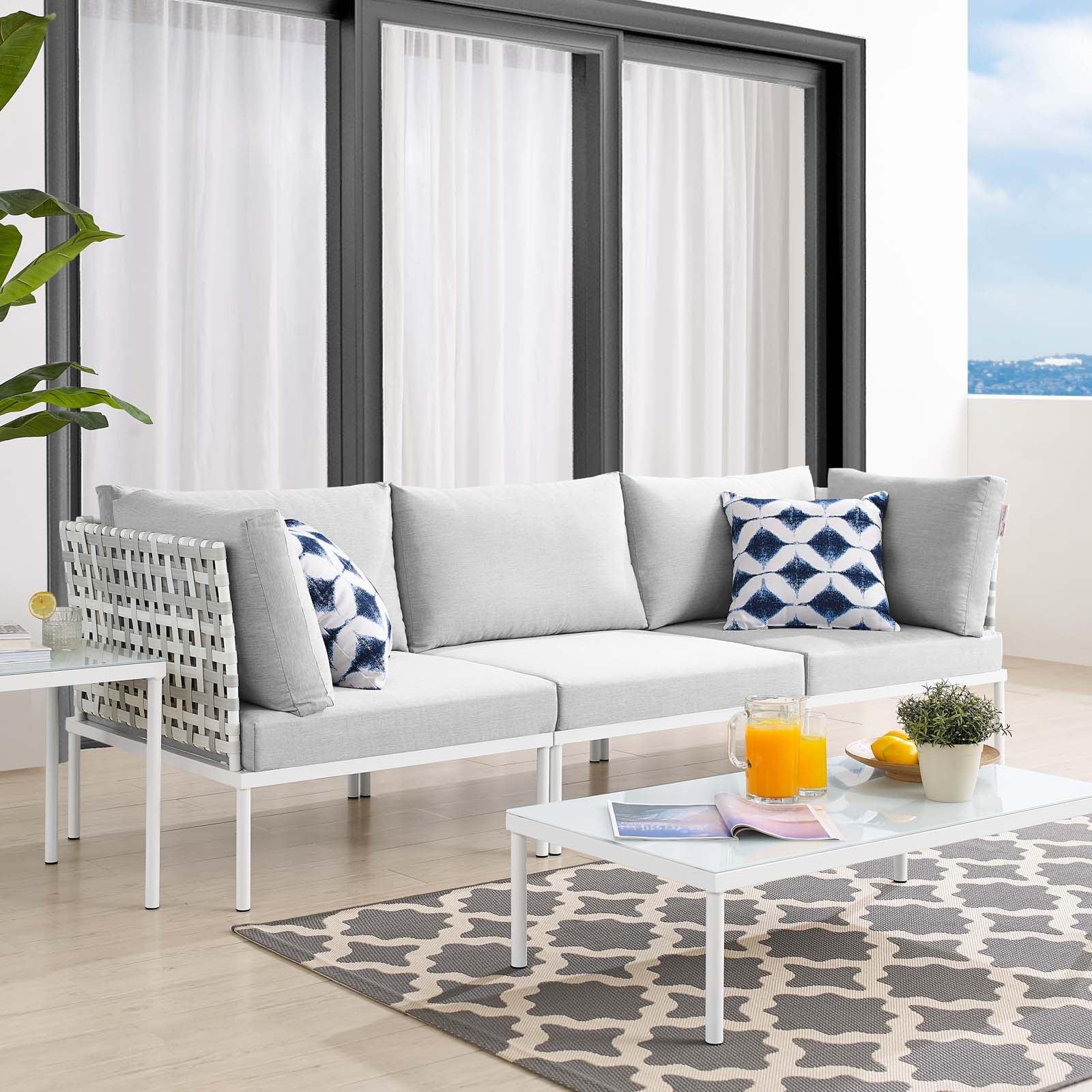 Modway Outdoor Sofas - Harmony Sunbrella Basket Weave Outdoor Patio Aluminum Sofa Taupe Gray