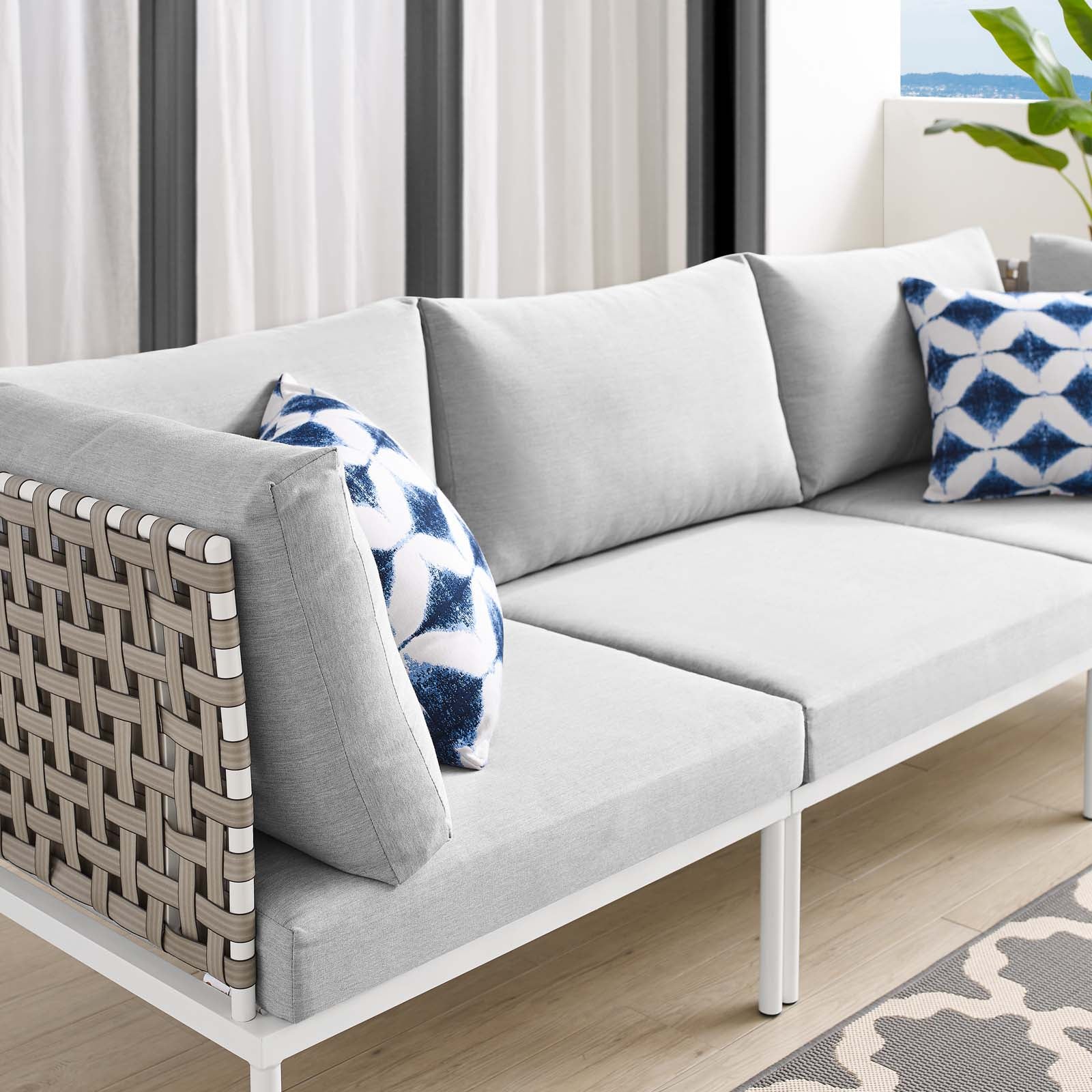 Modway Outdoor Sofas - Harmony Sunbrella Basket Weave Outdoor Patio Aluminum Sofa Tan Gray