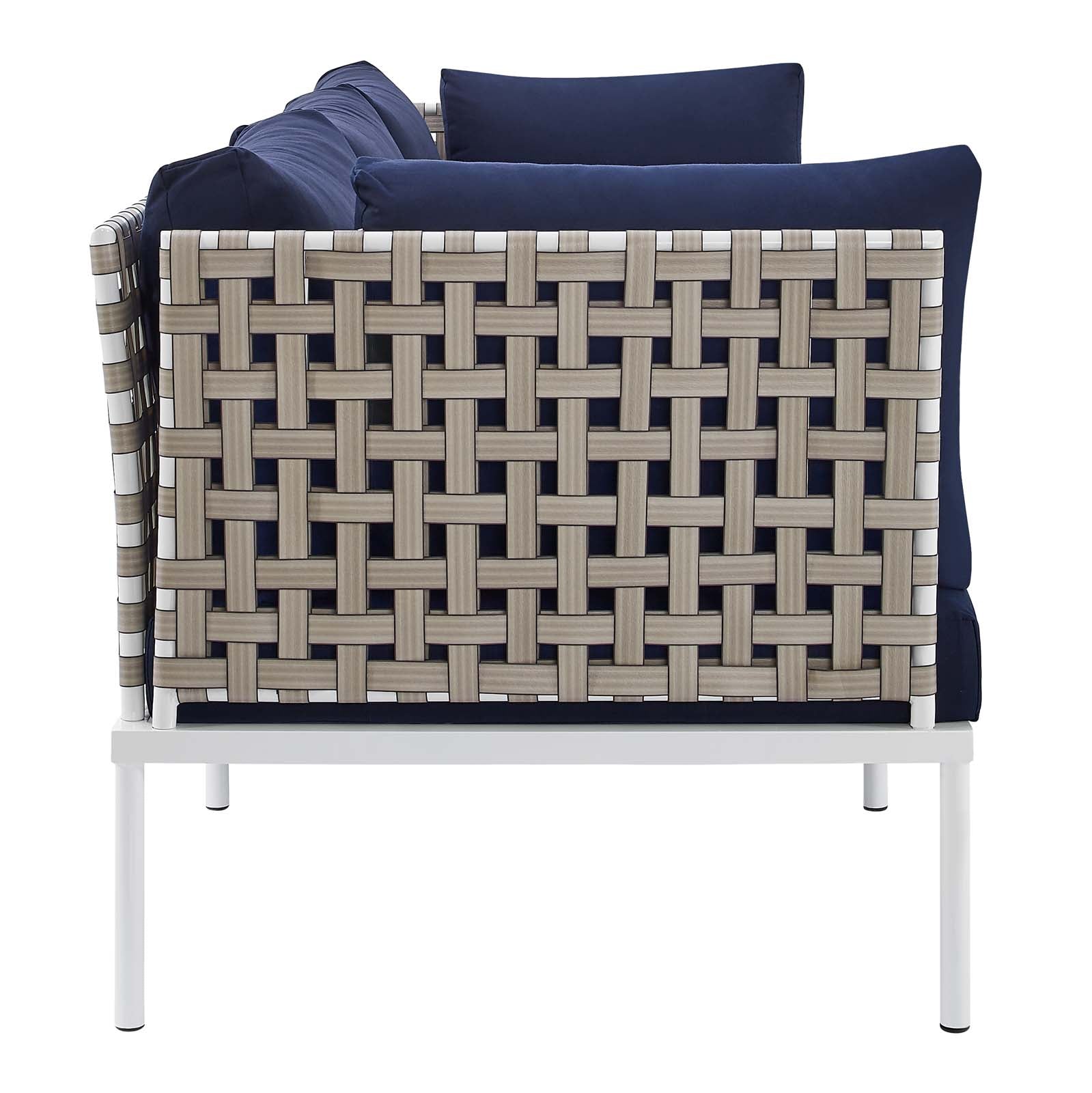 Modway Outdoor Sofas - Harmony Sunbrella Basket Weave Outdoor Patio Aluminum Sofa Tan Navy