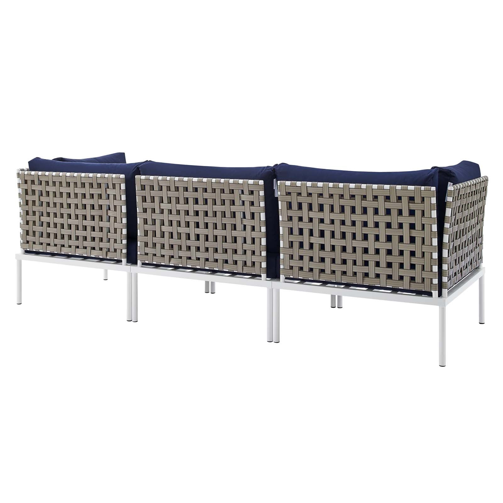 Modway Outdoor Sofas - Harmony Sunbrella Basket Weave Outdoor Patio Aluminum Sofa Tan Navy