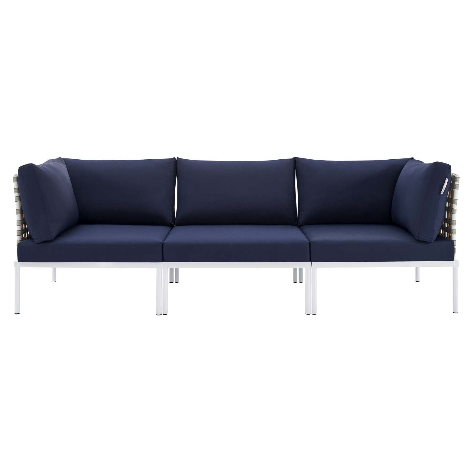 Modway Outdoor Sofas - Harmony Sunbrella Basket Weave Outdoor Patio Aluminum Sofa Tan Navy
