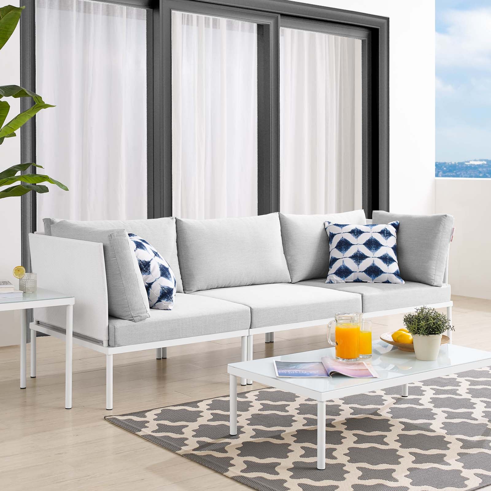 Modway Outdoor Sofas - Harmony Sunbrella Outdoor Patio Aluminum Sofa White Gray