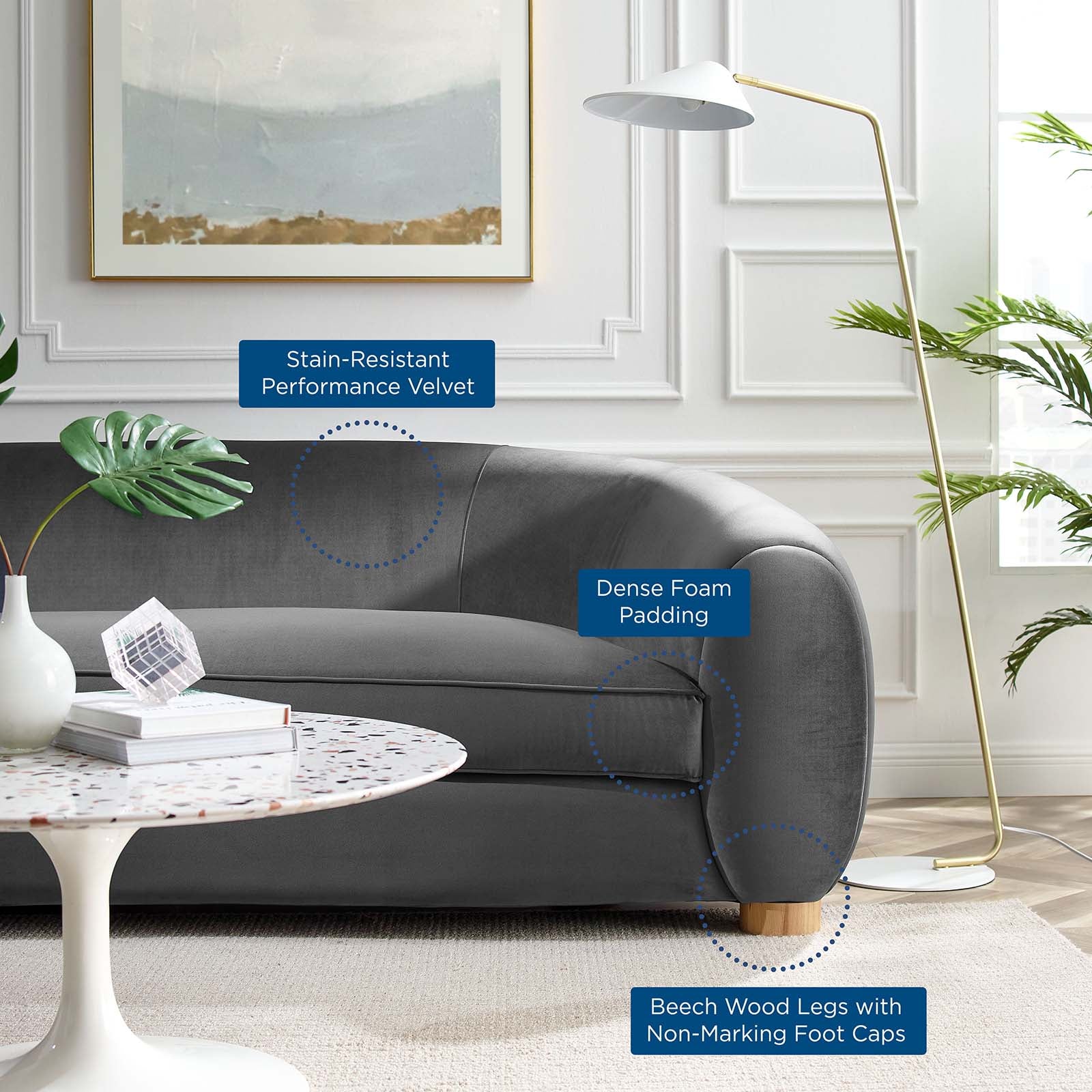 Modway Sofas & Couches - Abundant Performance Velvet Sofa Charcoal