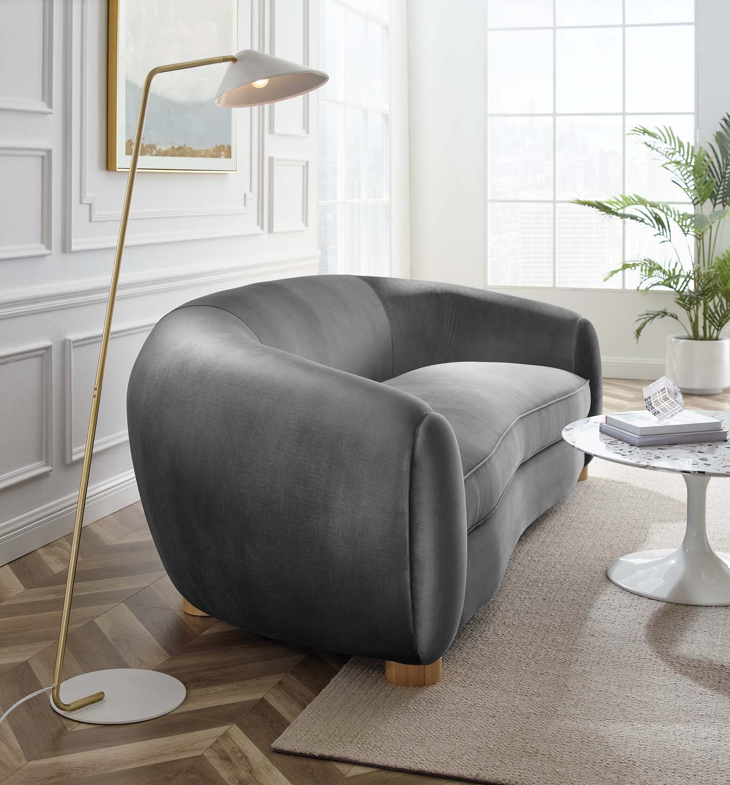 Modway Sofas & Couches - Abundant Performance Velvet Sofa Charcoal