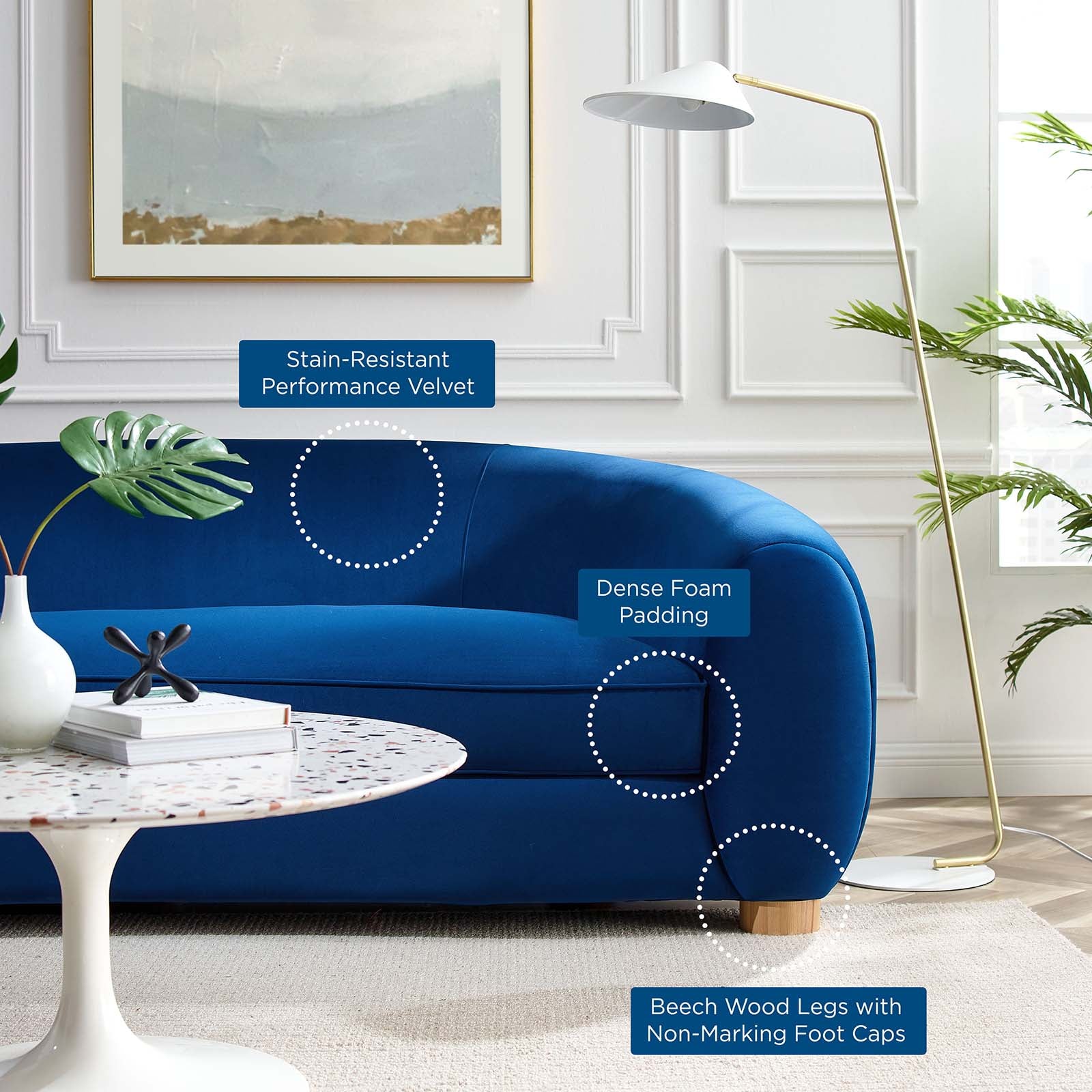Modway Sofas & Couches - Abundant Performance Velvet Sofa Navy