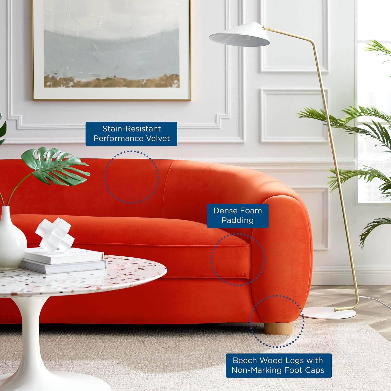 Modway Sofas & Couches - Abundant Performance Velvet Sofa Orange