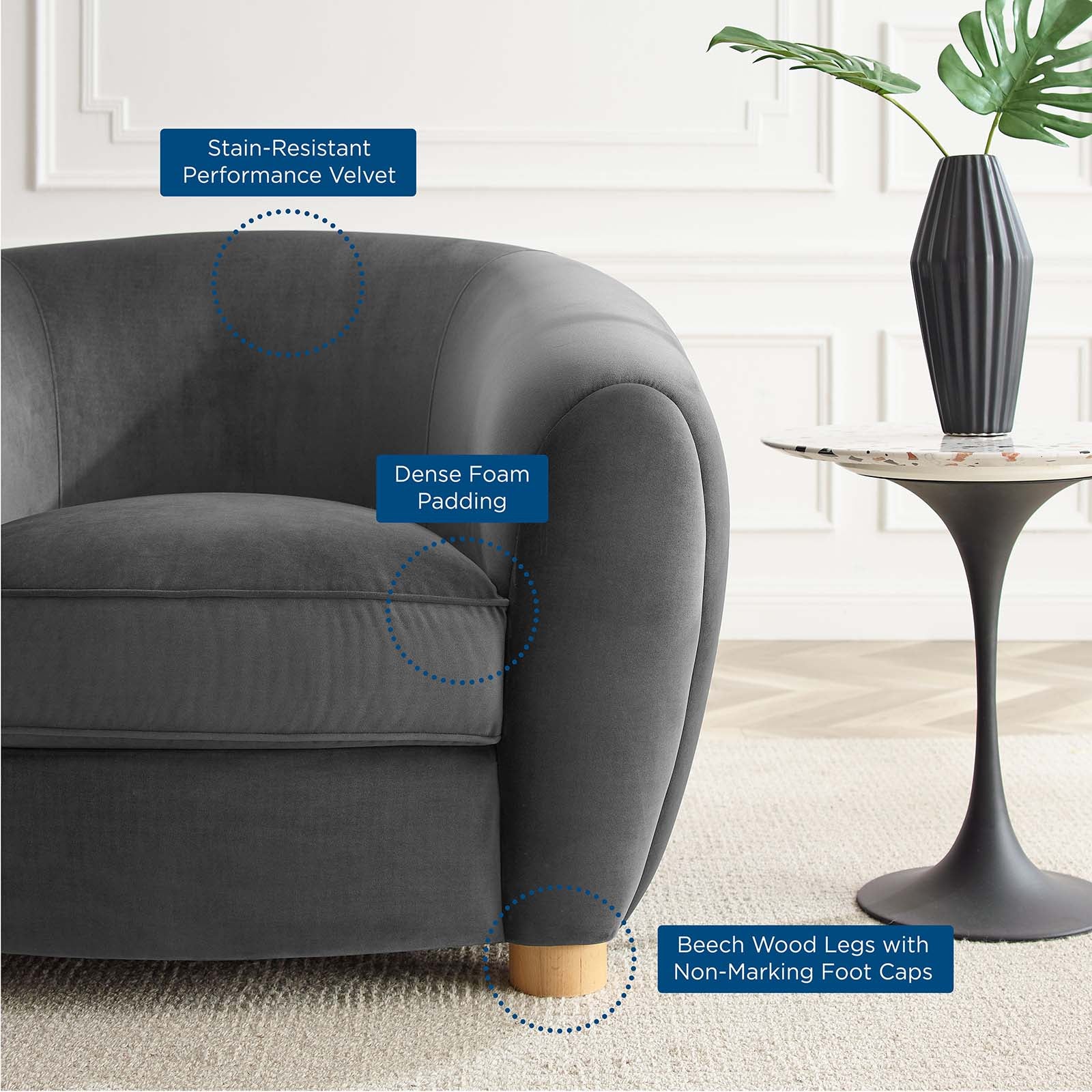Modway Accent Chairs - Abundant Performance Velvet Armchair Charcoal