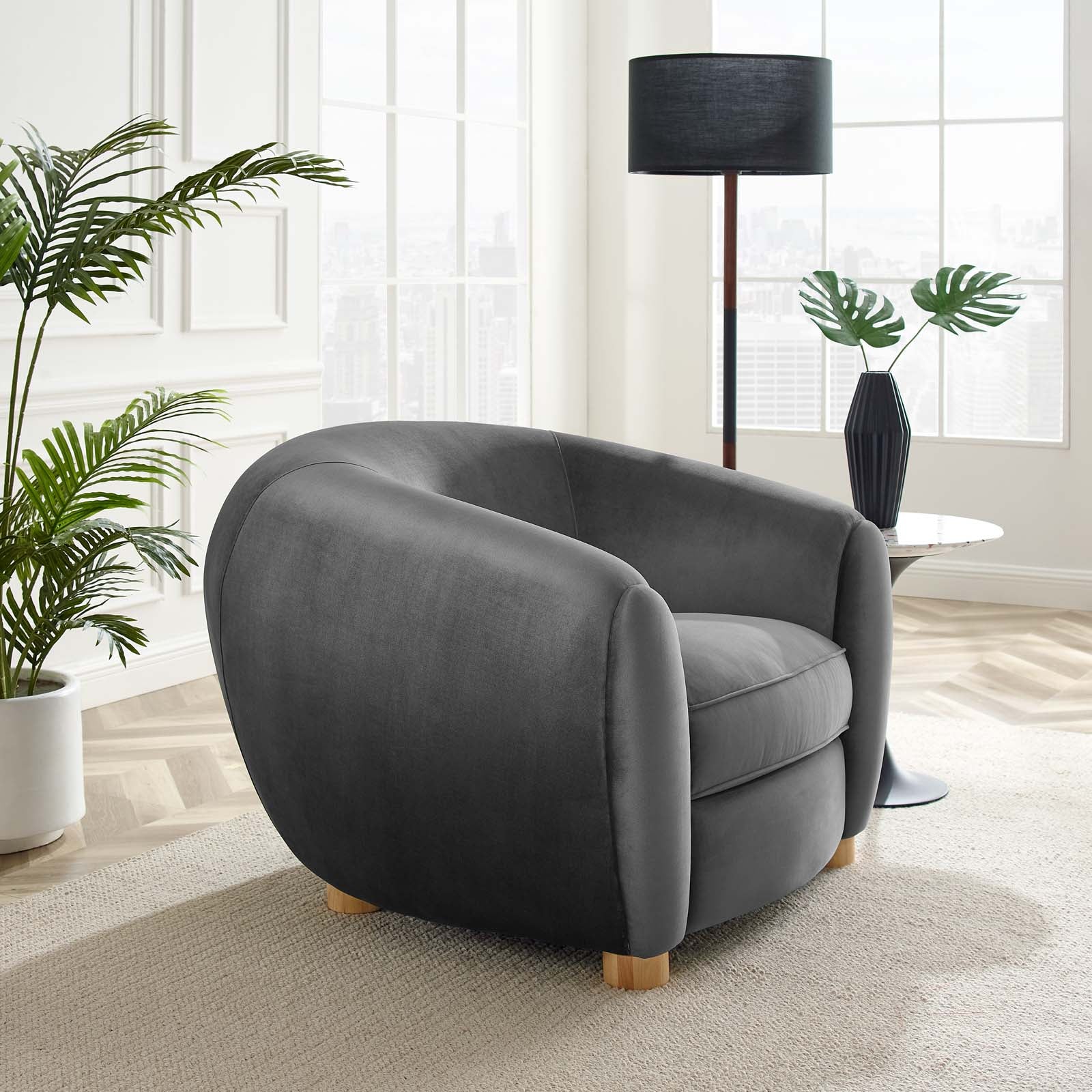 Modway Accent Chairs - Abundant Performance Velvet Armchair Charcoal