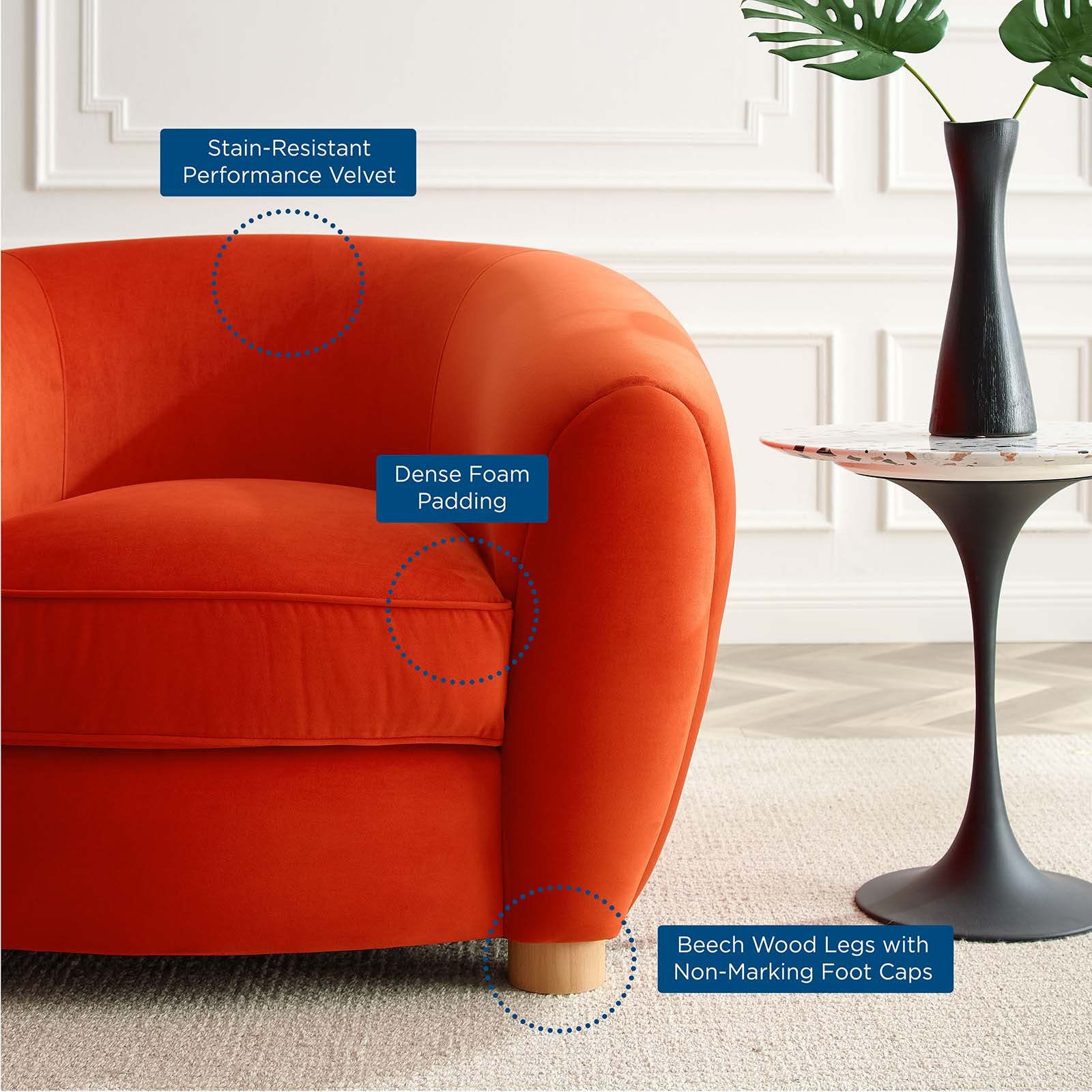 Modway Accent Chairs - Abundant Performance Velvet Armchair Orange