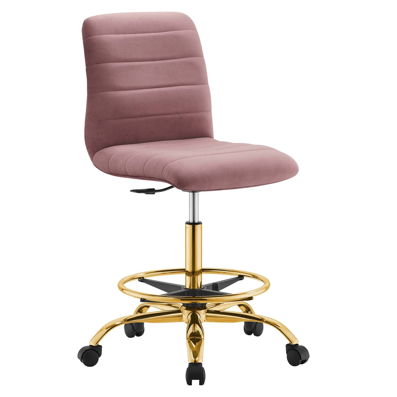 Modway Task Chairs - Ripple-Armless-Performance-Velvet-Drafting-Chair-Gold-Dusty-Rose